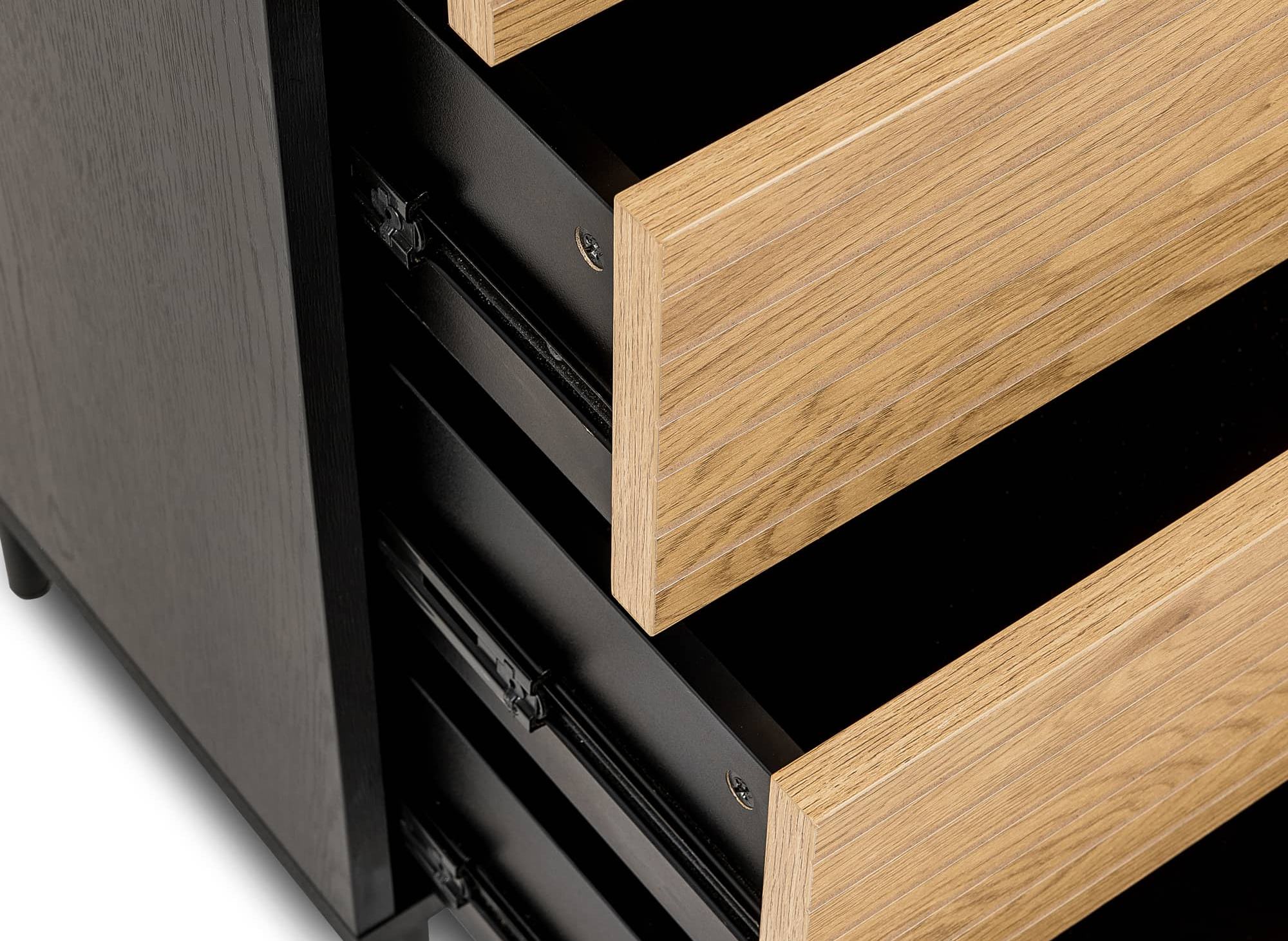 Cómoda baja DARYL de 4 cajones en madera y metal negro