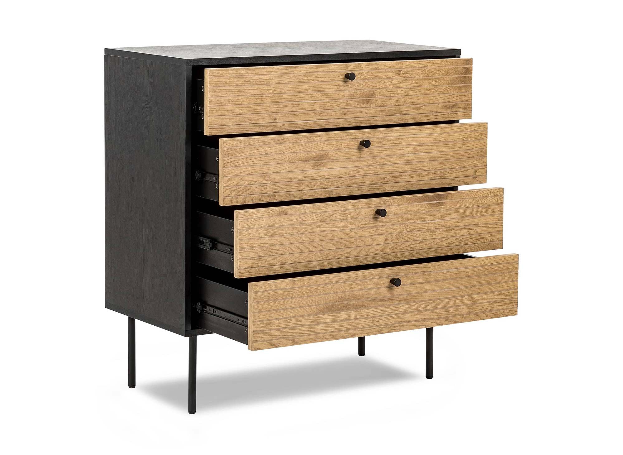 Cómoda baja DARYL de 4 cajones en madera y metal negro