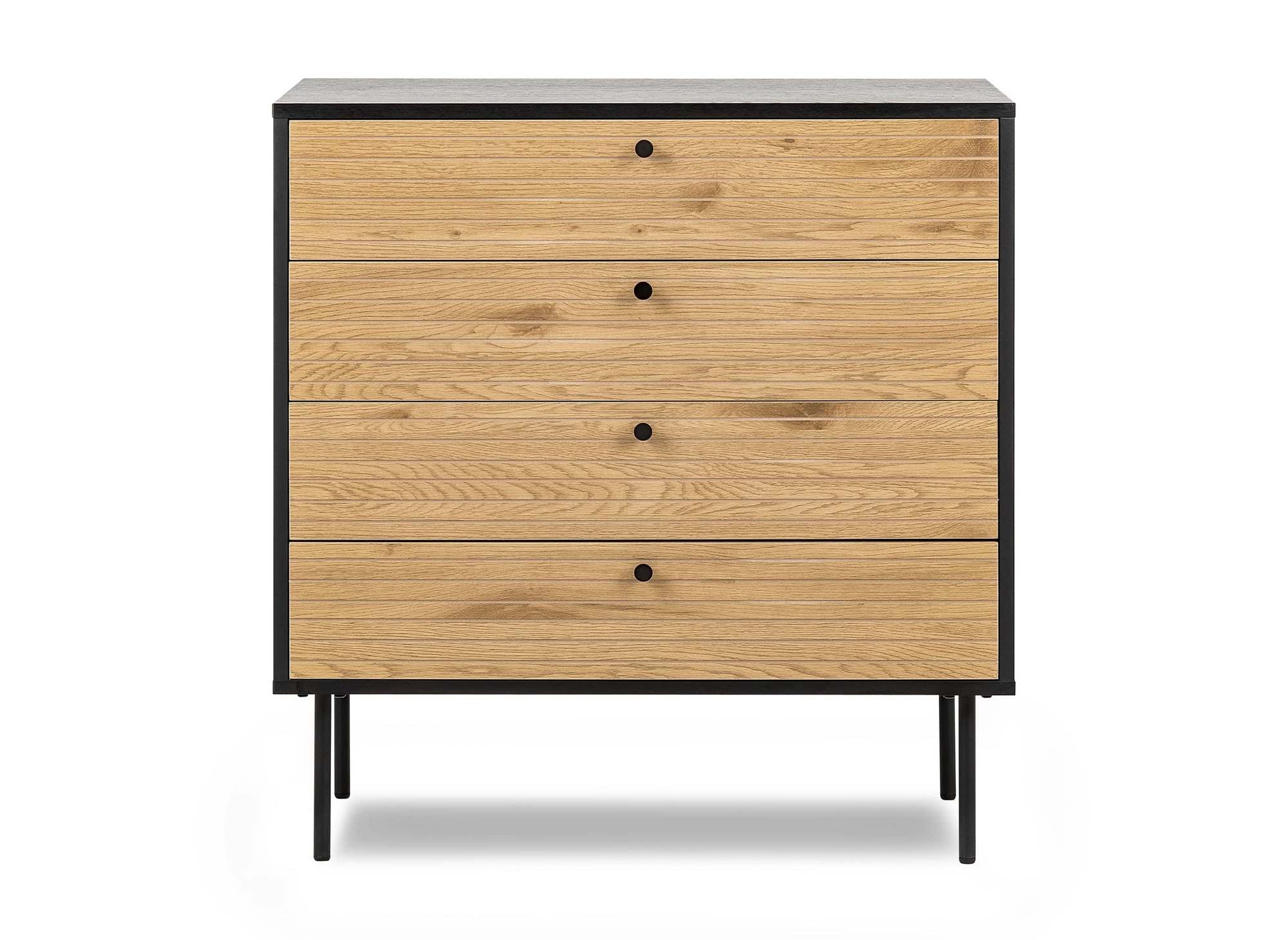 Cómoda baja DARYL de 4 cajones en madera y metal negro