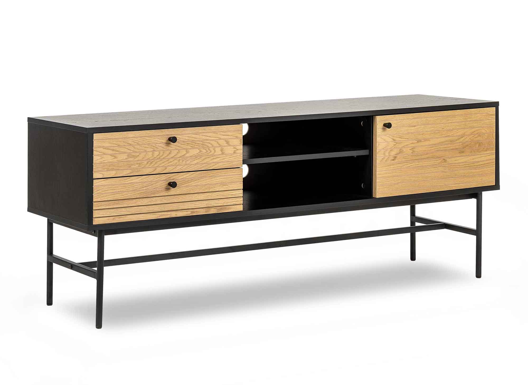 Mueble de TV con 2 cajones y 1 puerta en madera y metal negro DARYL