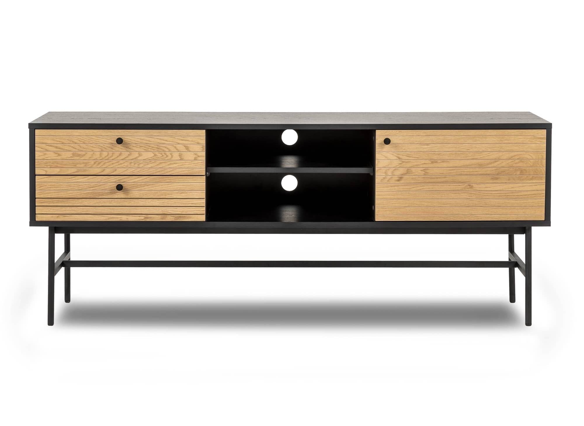 Mueble de TV con 2 cajones y 1 puerta en madera y metal negro DARYL