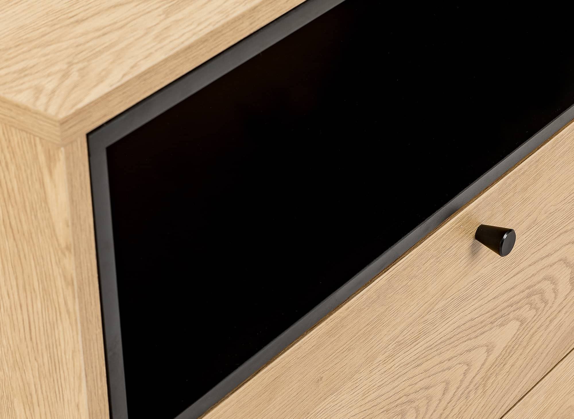 Cómoda SOHANE de 2 cajones en madera clara y metal negro