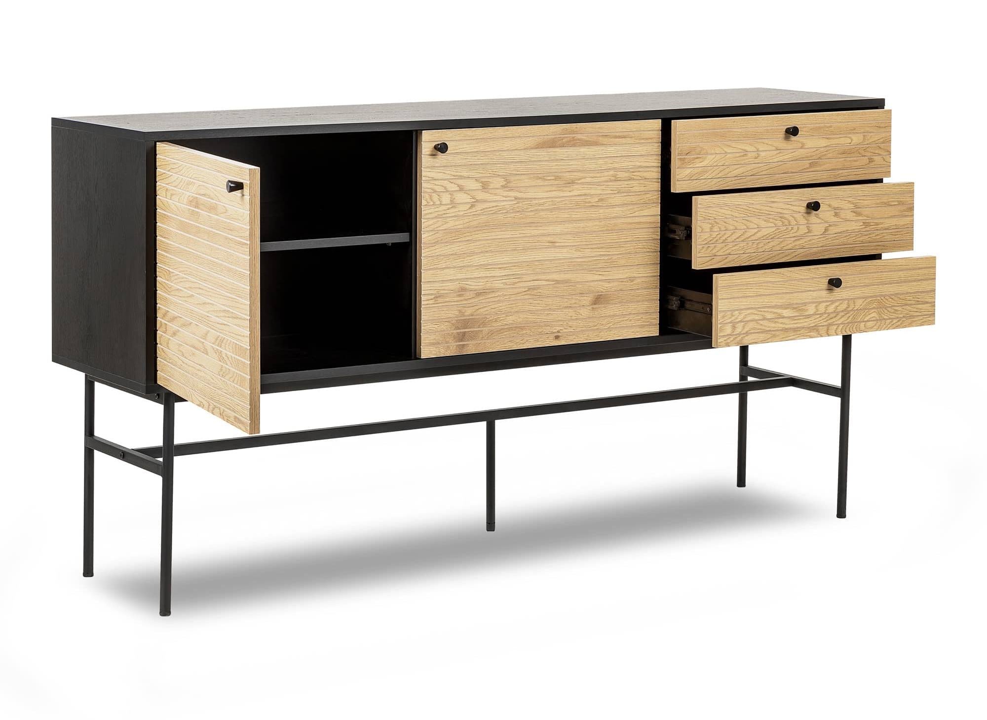 Aparador DARYL de 3 cajones y 2 puertas en madera y metal negro