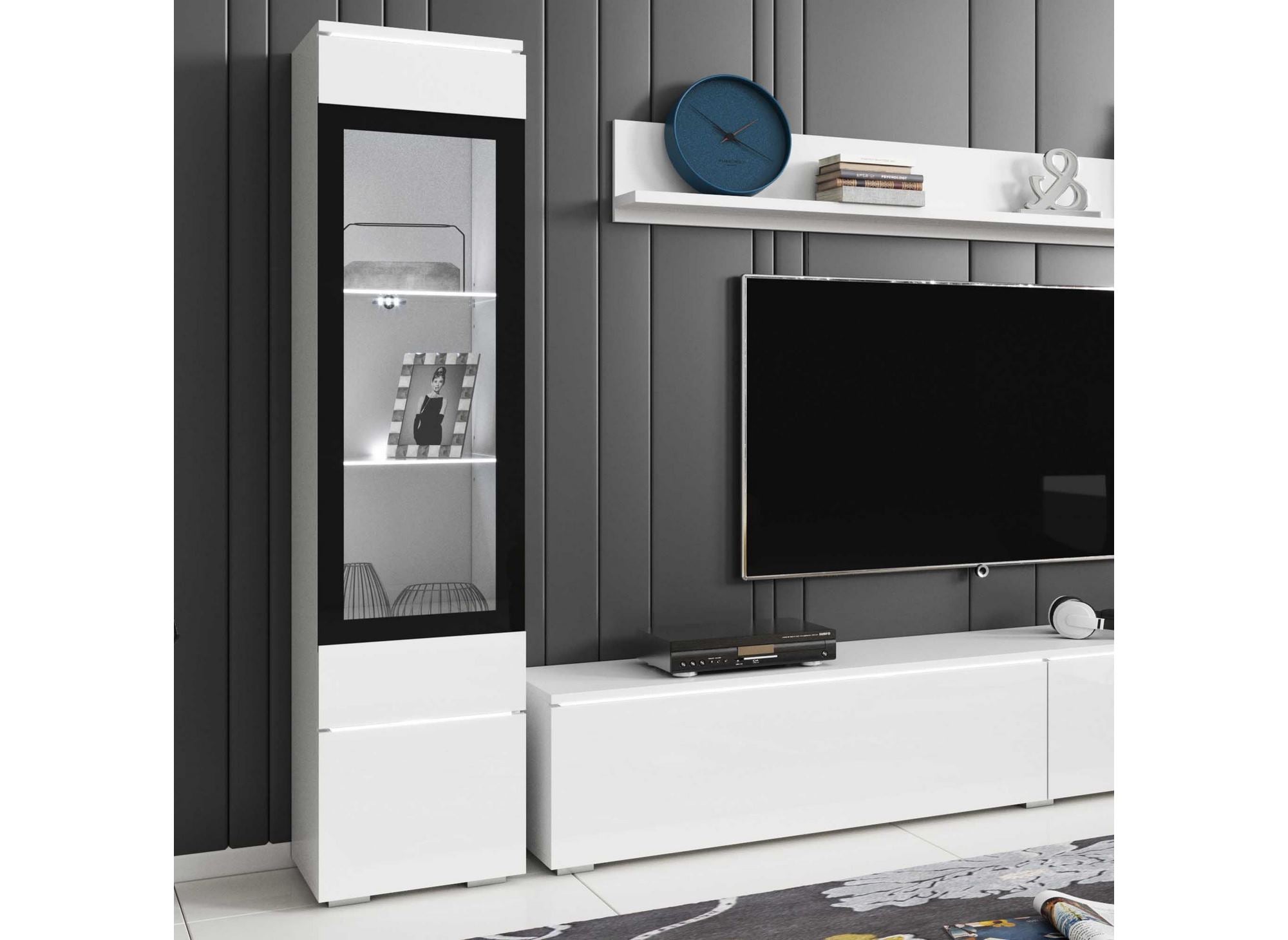 Mueble de TV contemporáneo lacado en blanco con iluminación LED - VERONICA XL