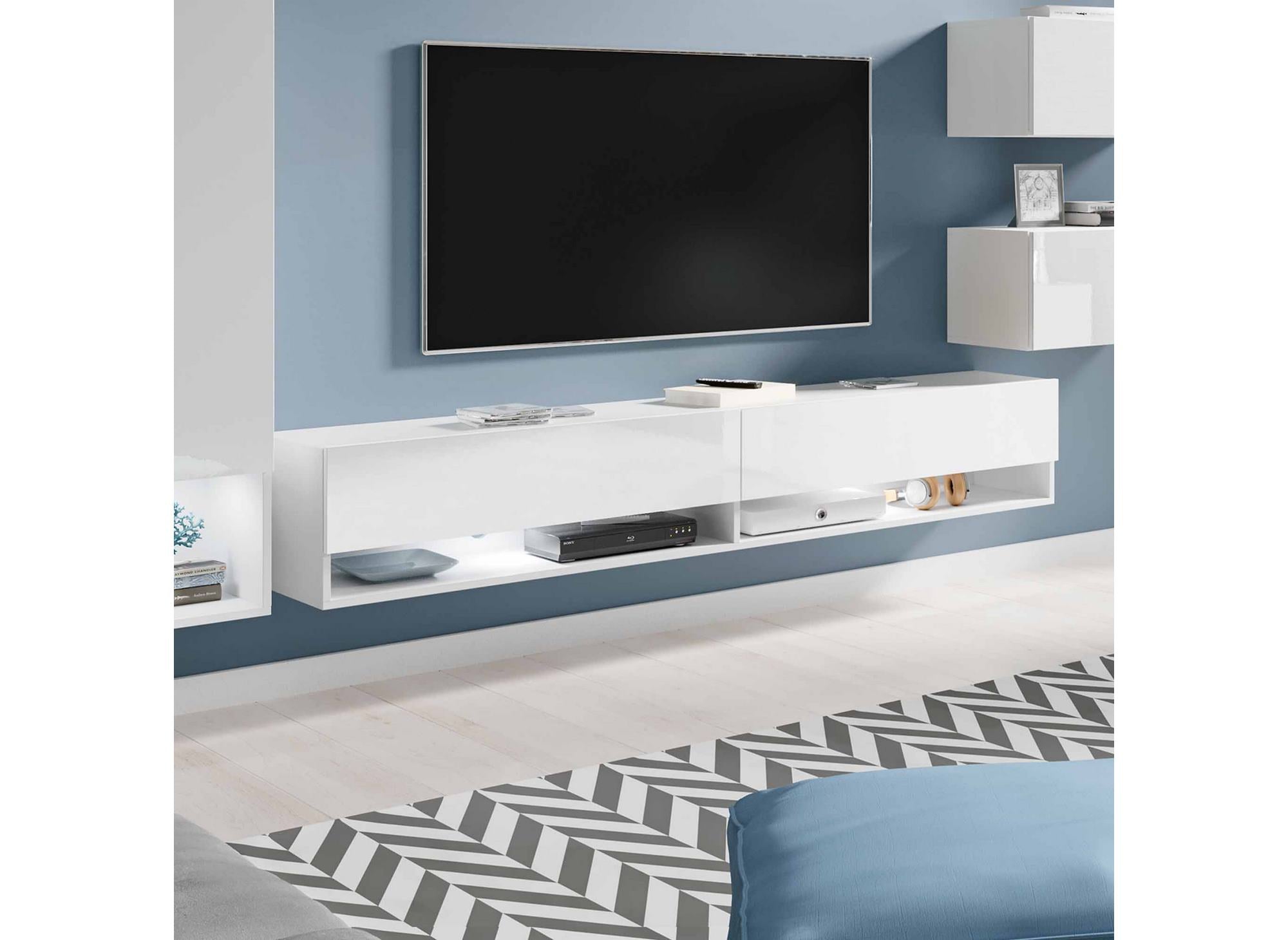Mueble de TV contemporáneo lacado en blanco con iluminación LED - AMANDA