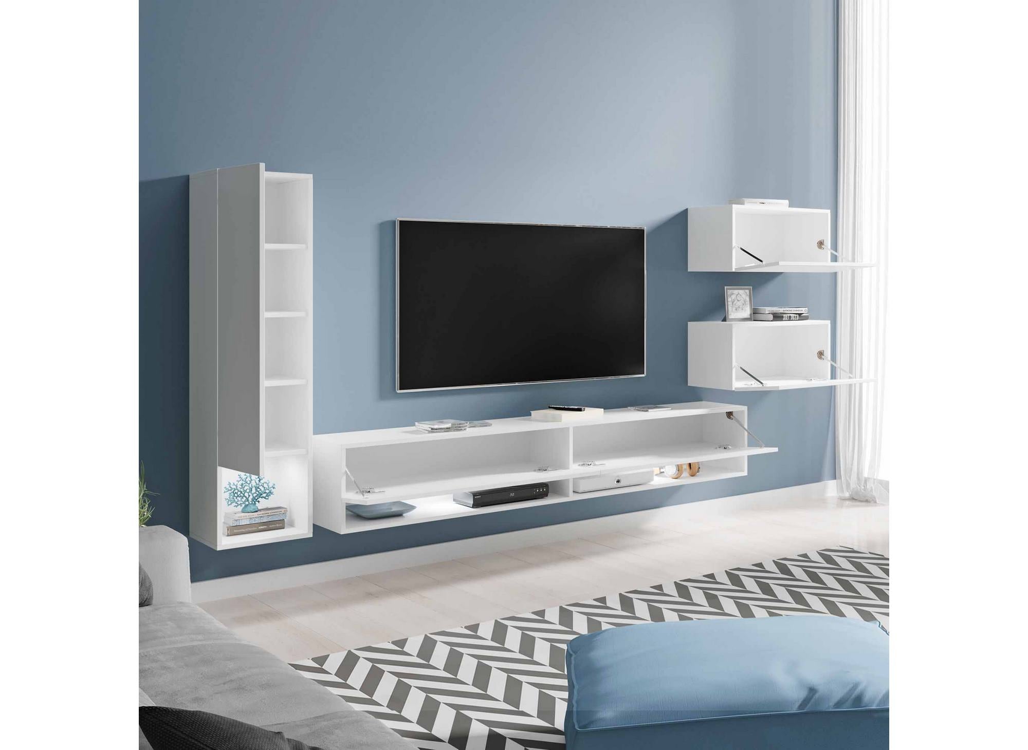 Mueble de TV contemporáneo lacado en blanco con iluminación LED - AMANDA
