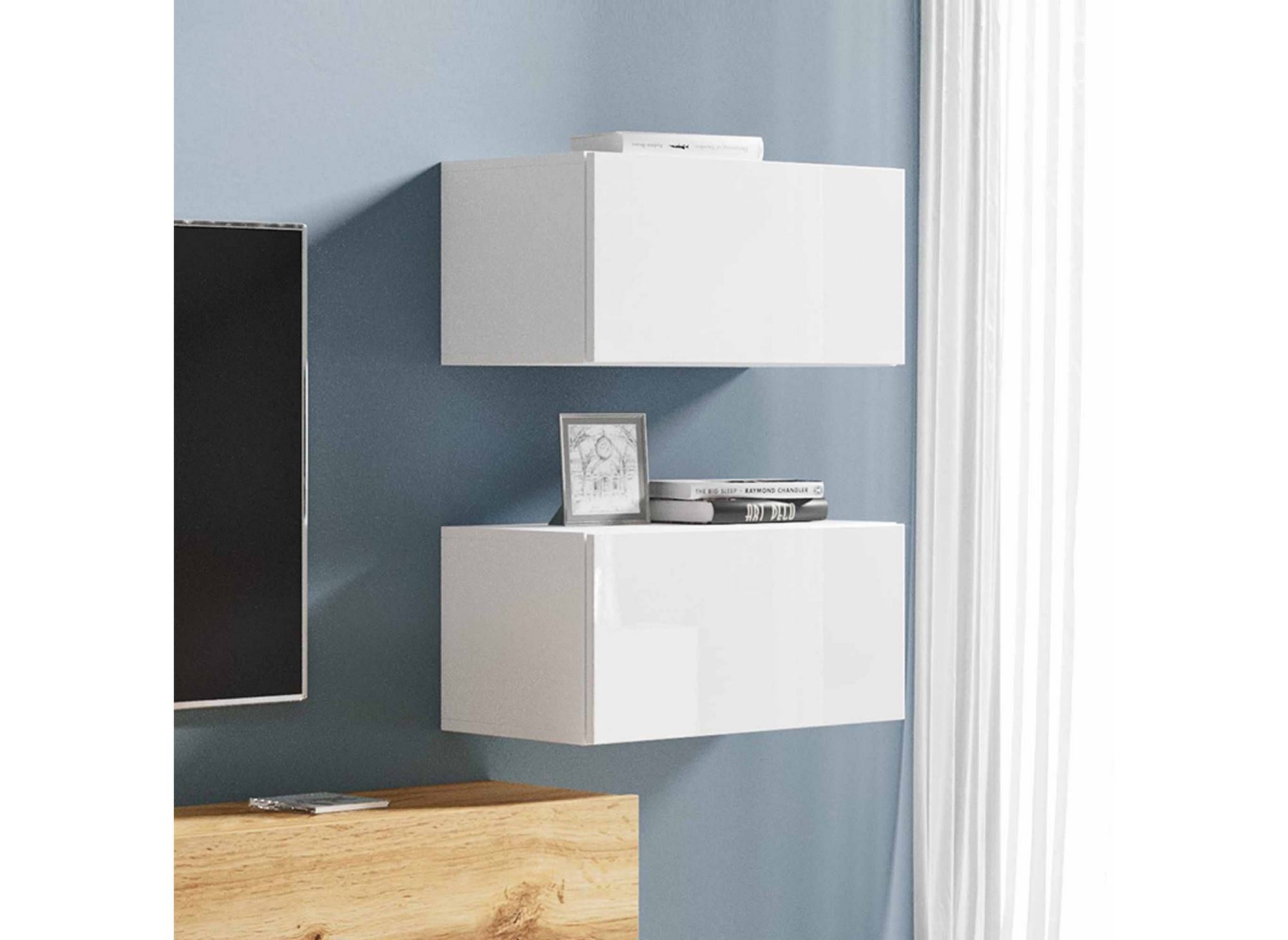 Mueble de TV contemporáneo de roble y lacado blanco con iluminación LED - AMANDA