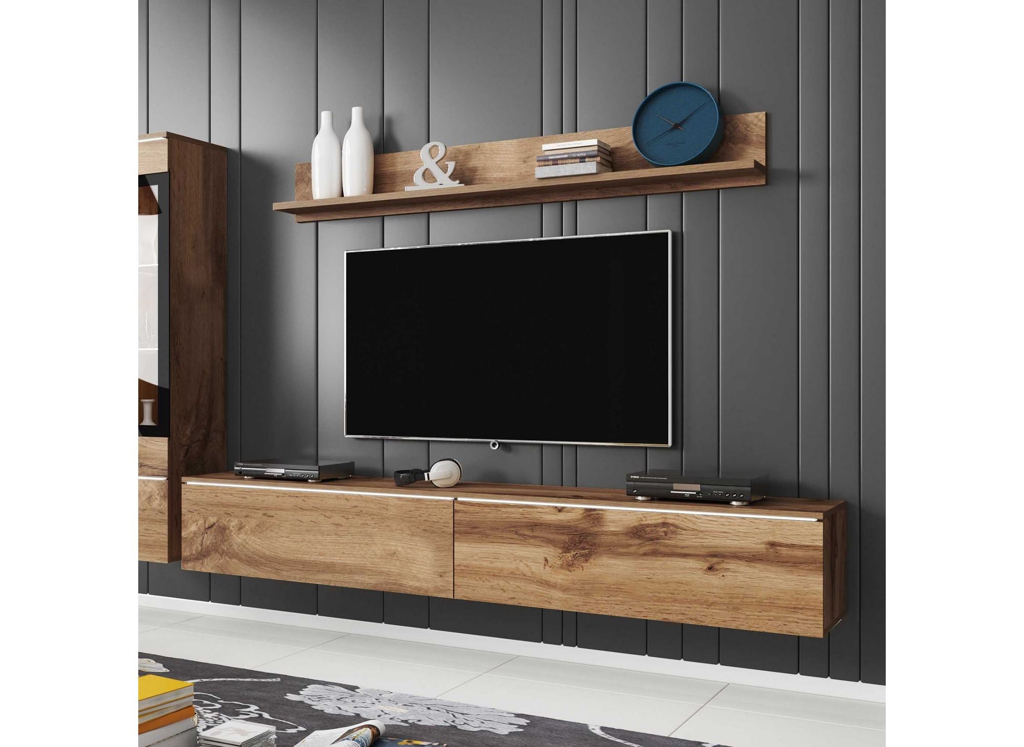 Mueble de TV contemporáneo en roble envejecido con iluminación LED - VERONICA