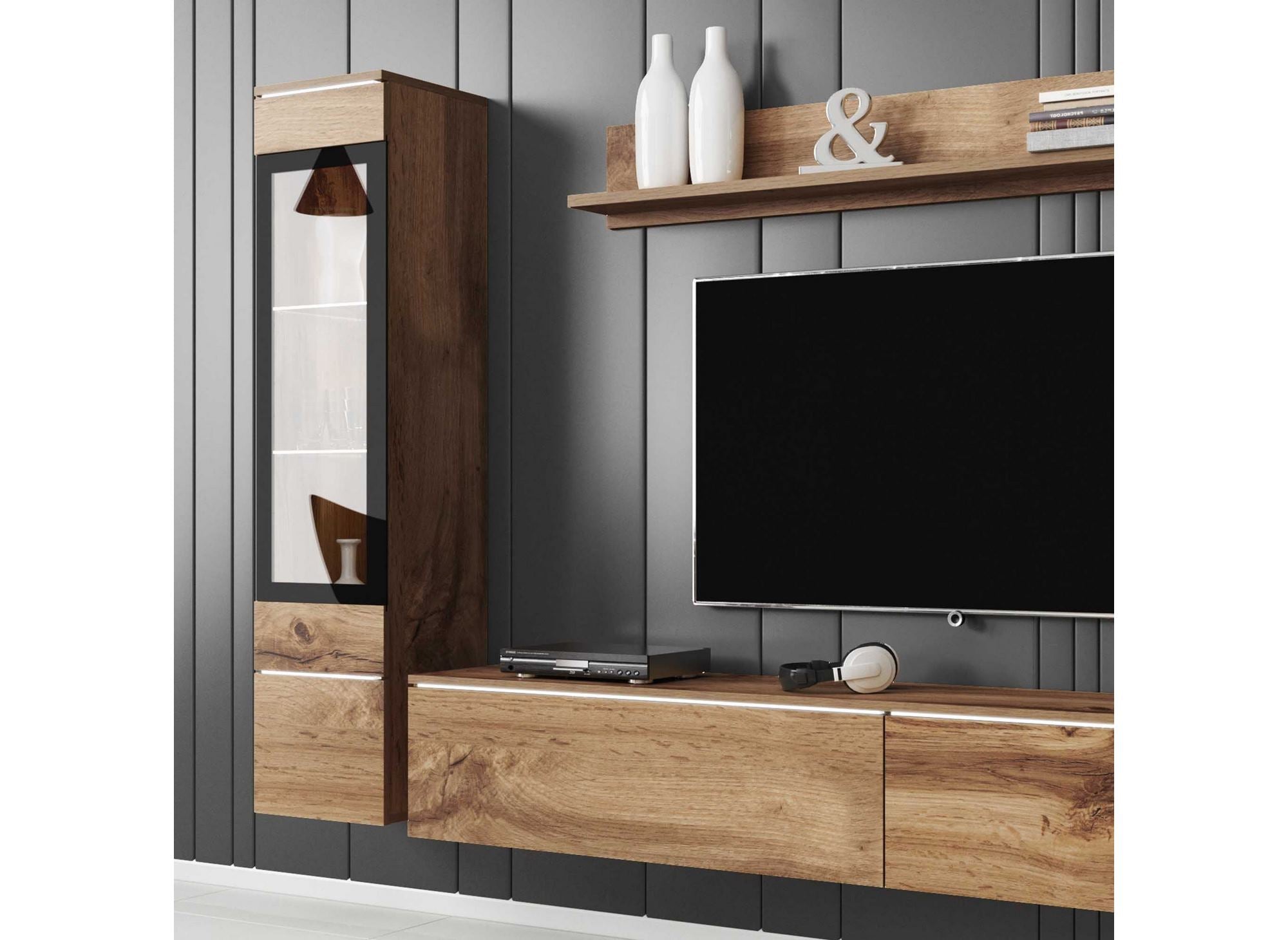 Mueble de TV contemporáneo en roble envejecido con iluminación LED - VERONICA