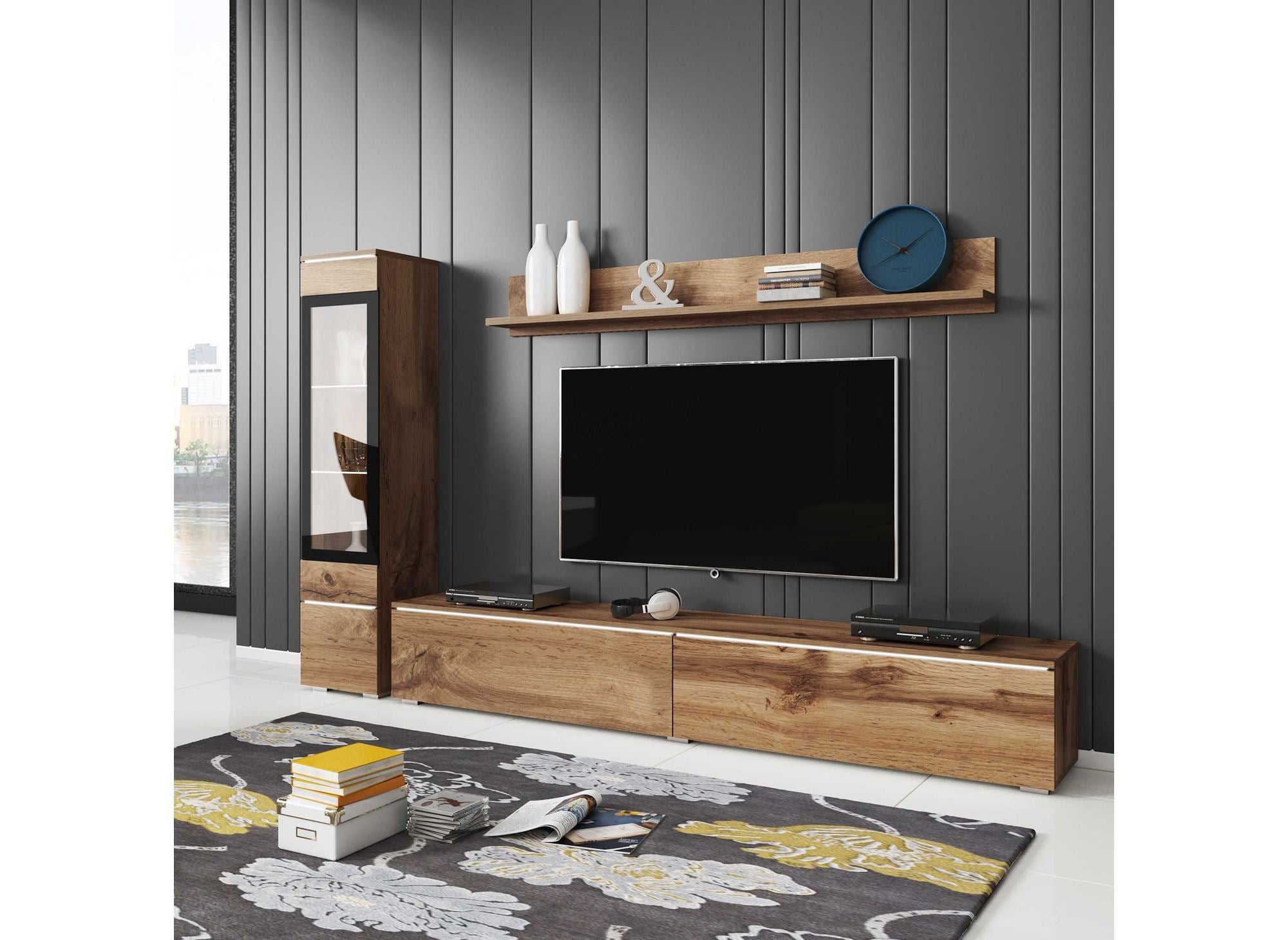 Mueble de TV contemporáneo en roble envejecido con iluminación LED - VERONICA