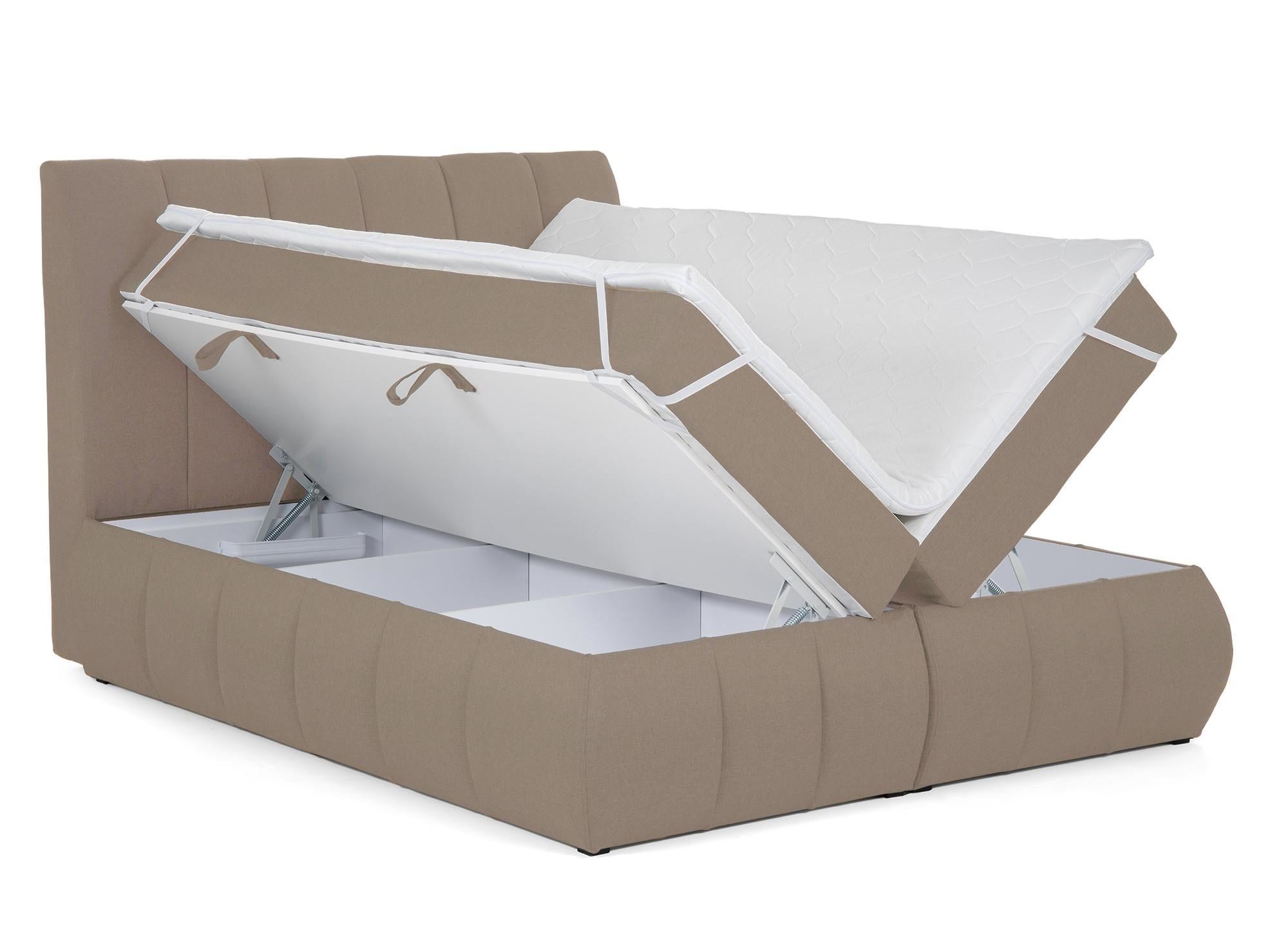 Cama con somier de 160x200 con compartimento de almacenaje en tela color beige moca - VALERIA