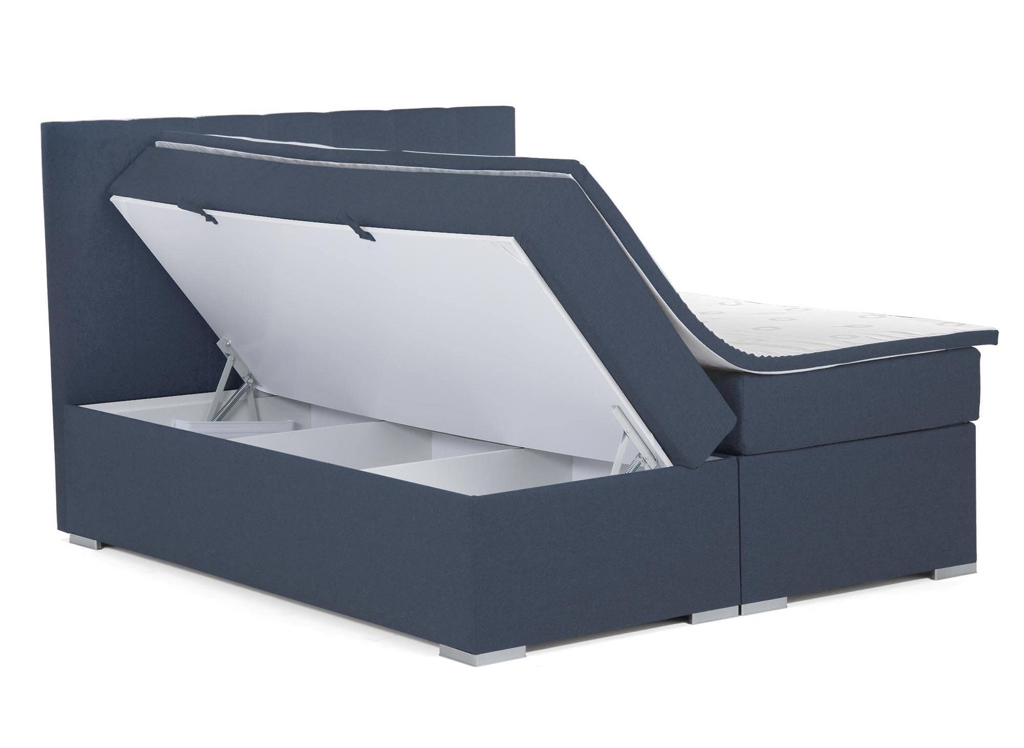 Cama con somier de 140x200 con compartimento de almacenaje en tela azul - AKADIA