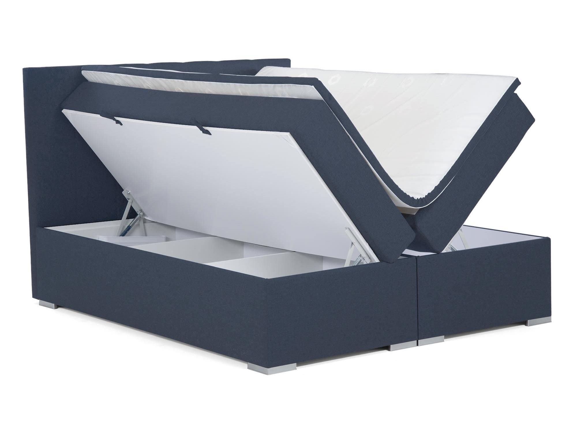Cama con somier de 180x200 con compartimento de almacenaje en tela azul - AKADIA
