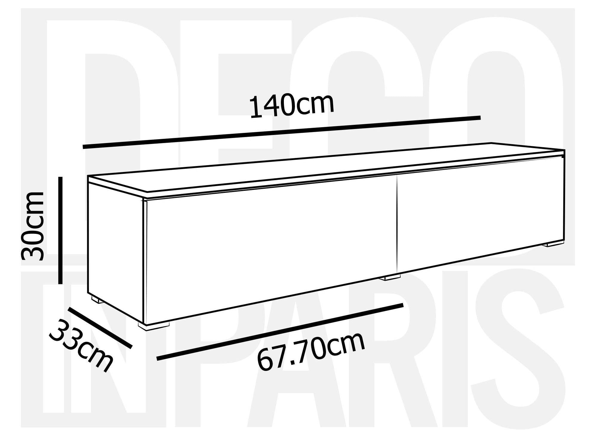 Mueble de TV contemporáneo MALORIE en hormigón y laca blanca con iluminación LED y 2 puertas - 140 cm