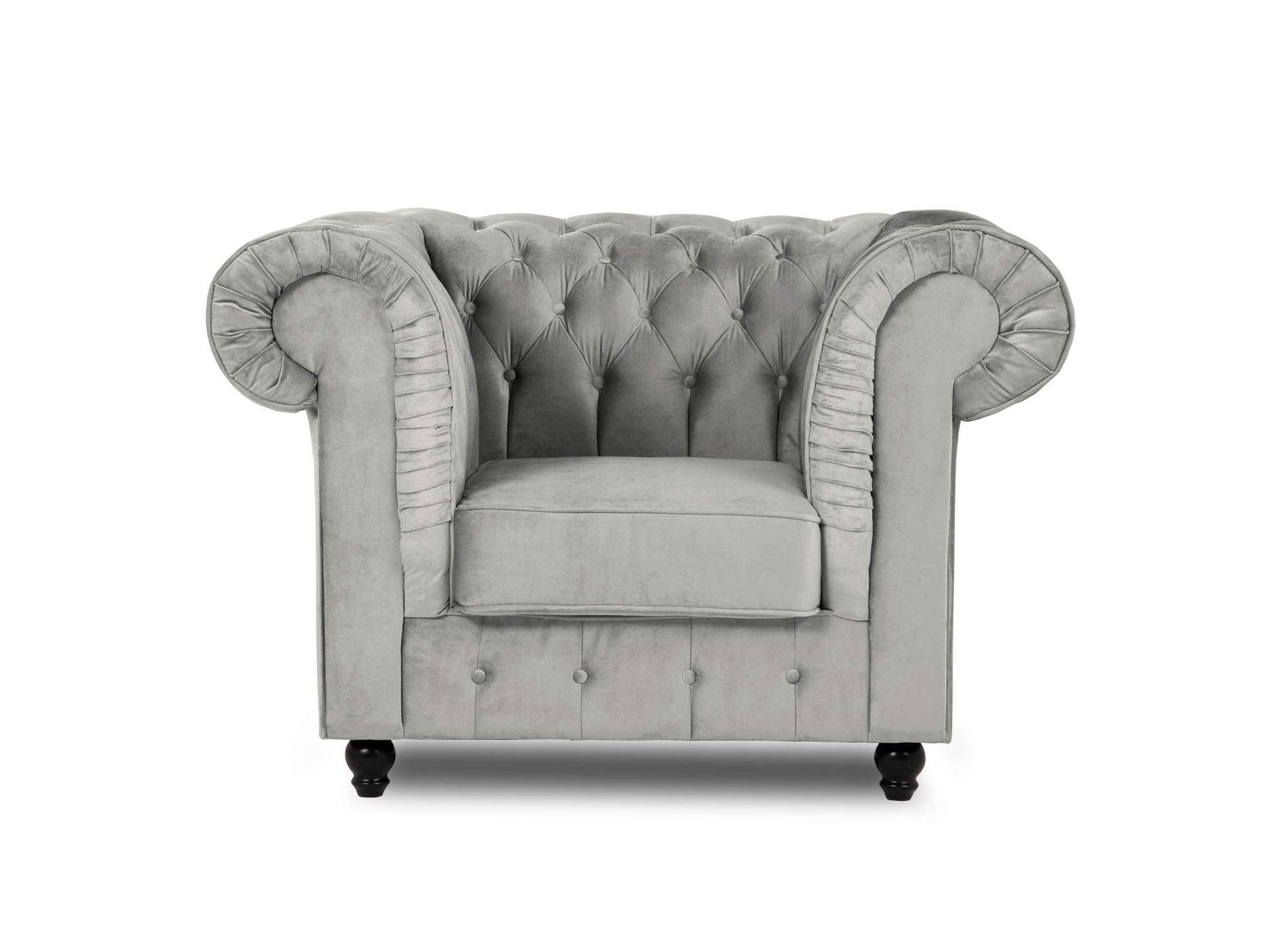 Sillón Chesterfield en terciopelo gris - WILSTON