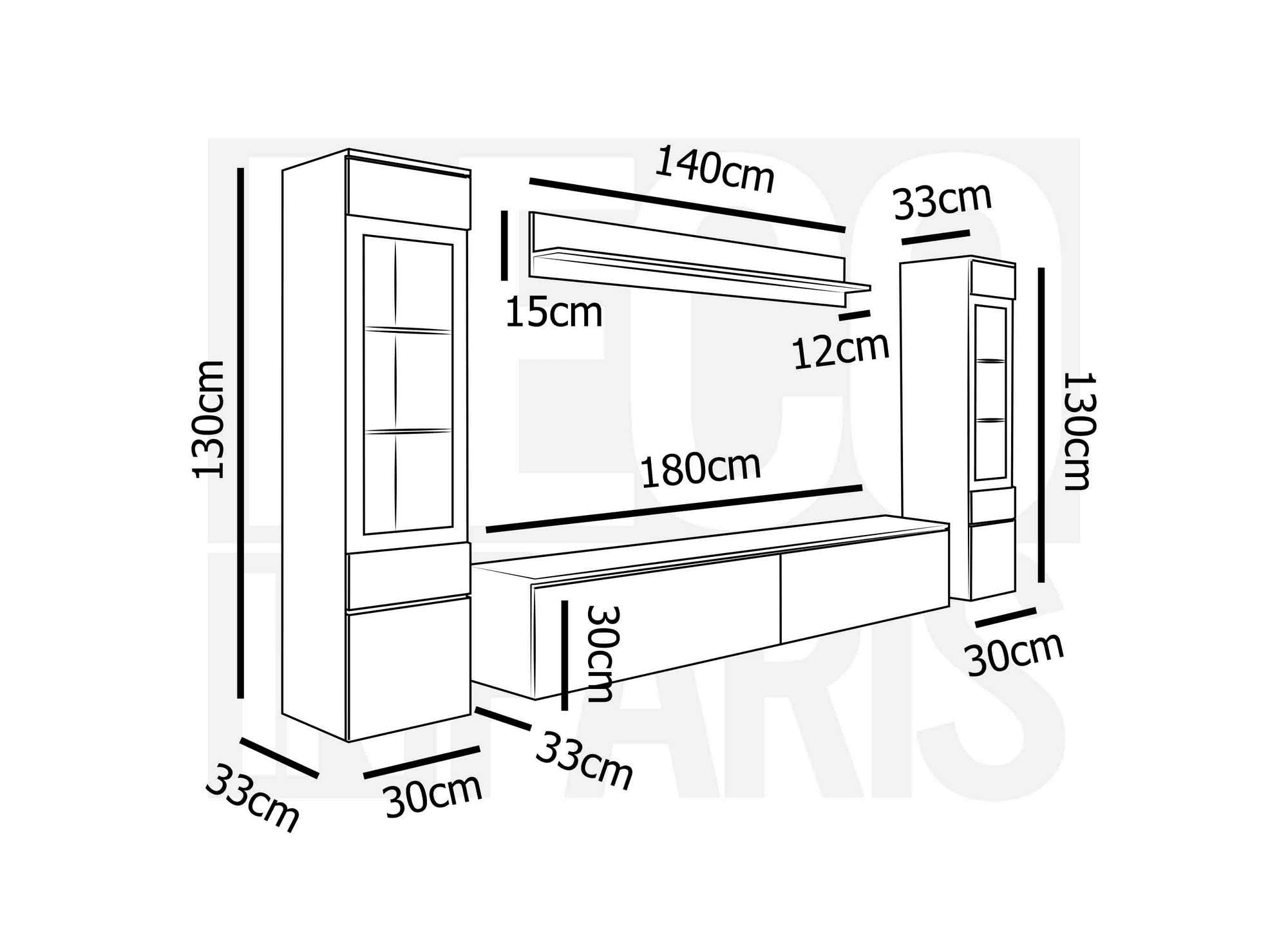 Mueble de TV contemporáneo lacado en blanco con iluminación LED - VERONICA XL