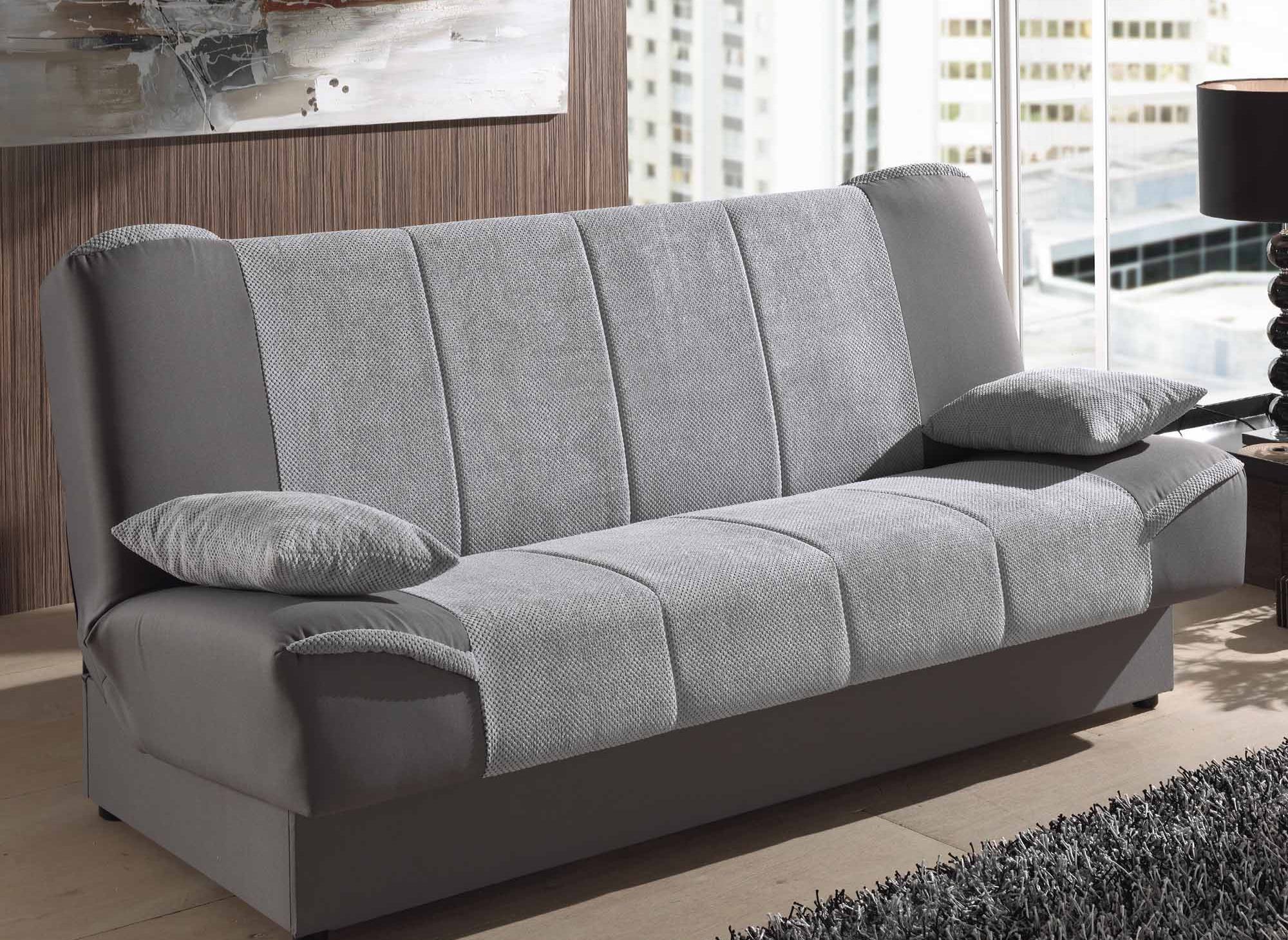 Sofá convertible NATI gris con mecanismo clic-clac