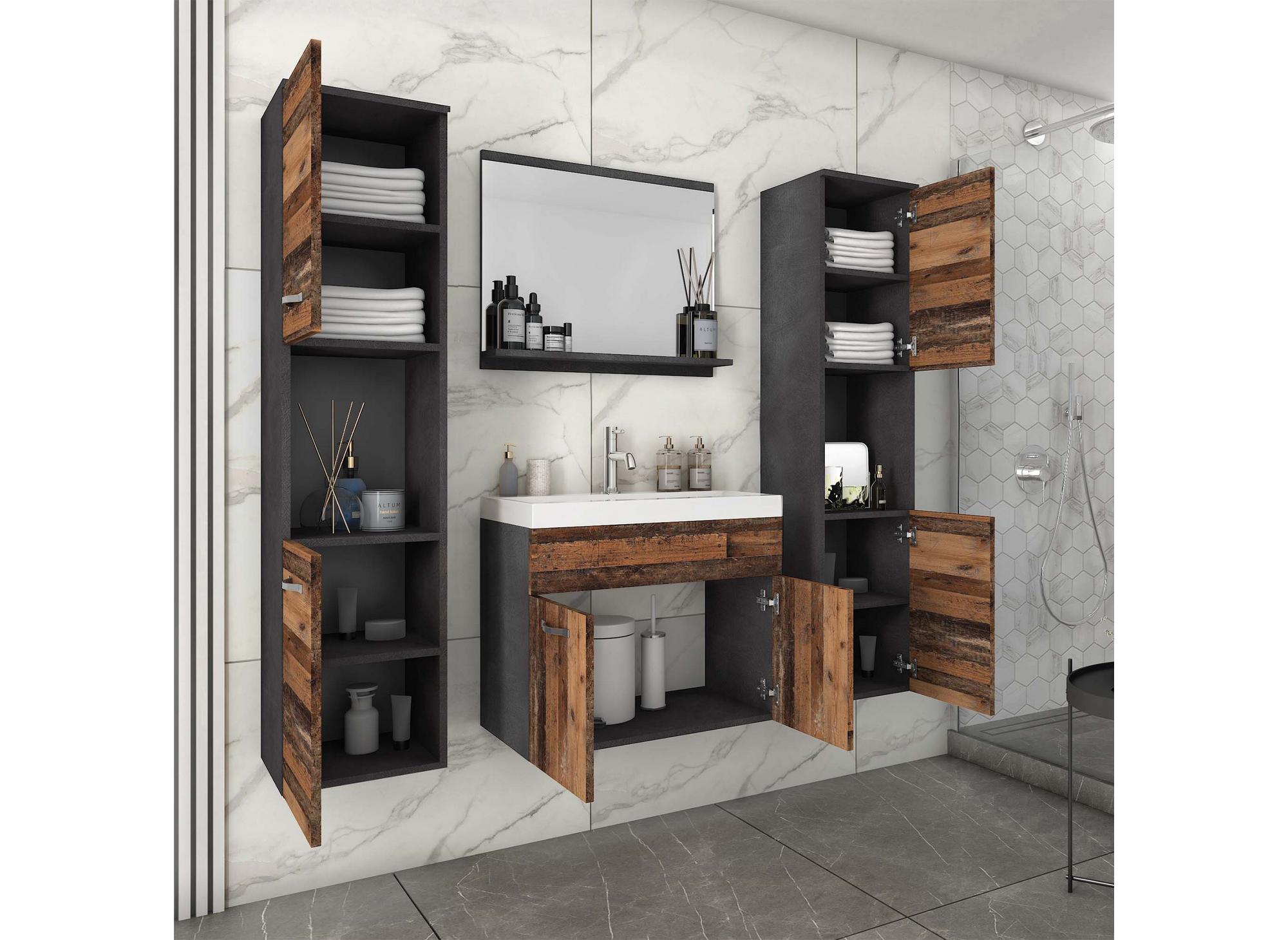 Conjunto de muebles de baño de diseño para montaje en pared HARMONY XL - Gris oscuro y roble envejecido