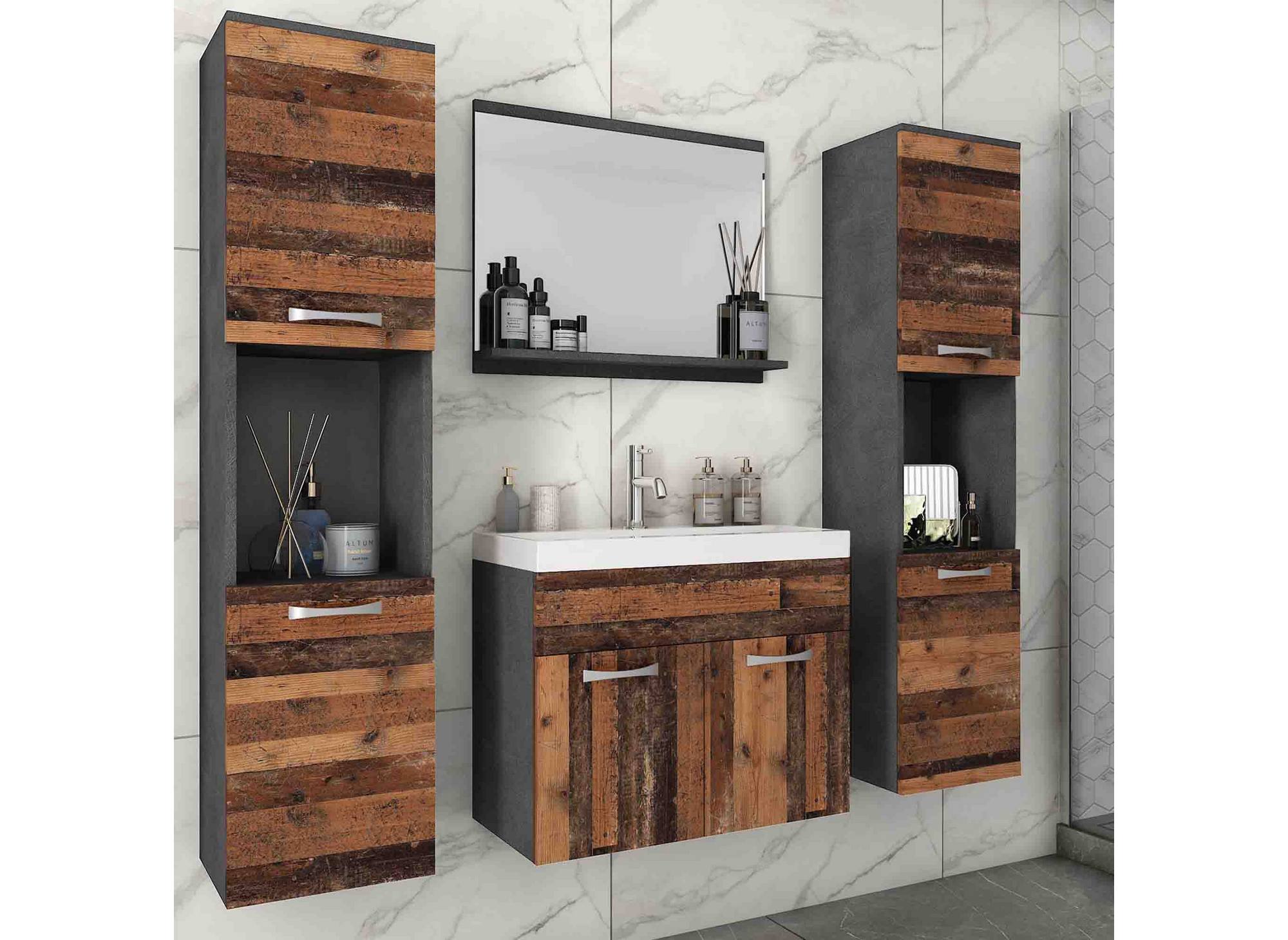 Conjunto de muebles de baño de diseño para montaje en pared HARMONY XL - Gris oscuro y roble envejecido