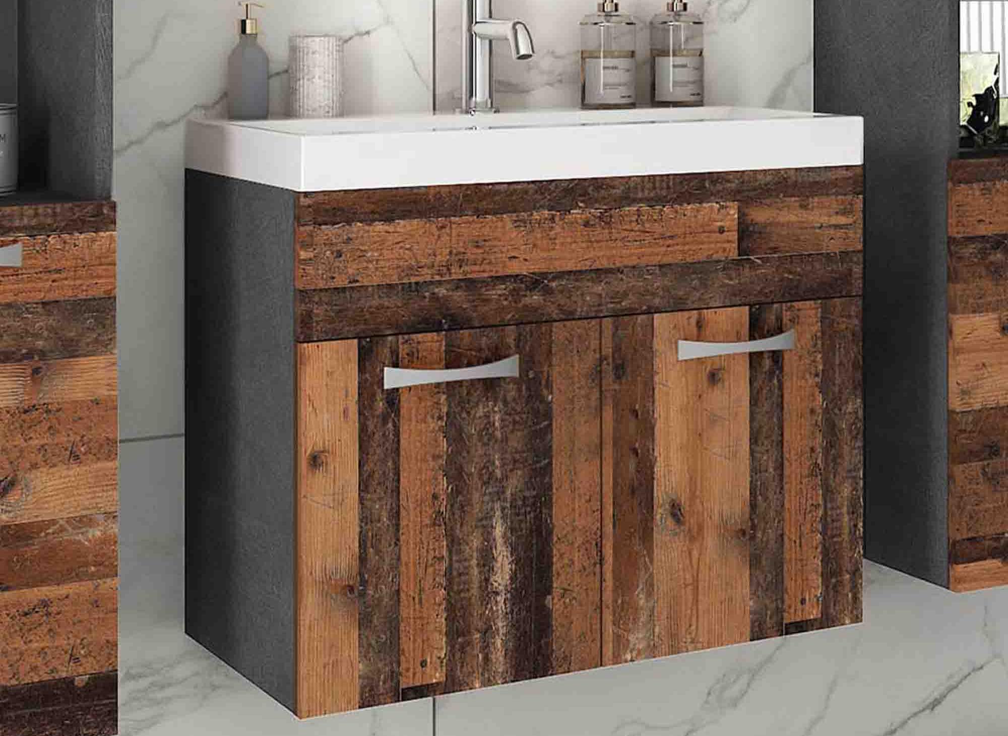 Conjunto de muebles de baño de diseño para montaje en pared HARMONY XL - Gris oscuro y roble envejecido