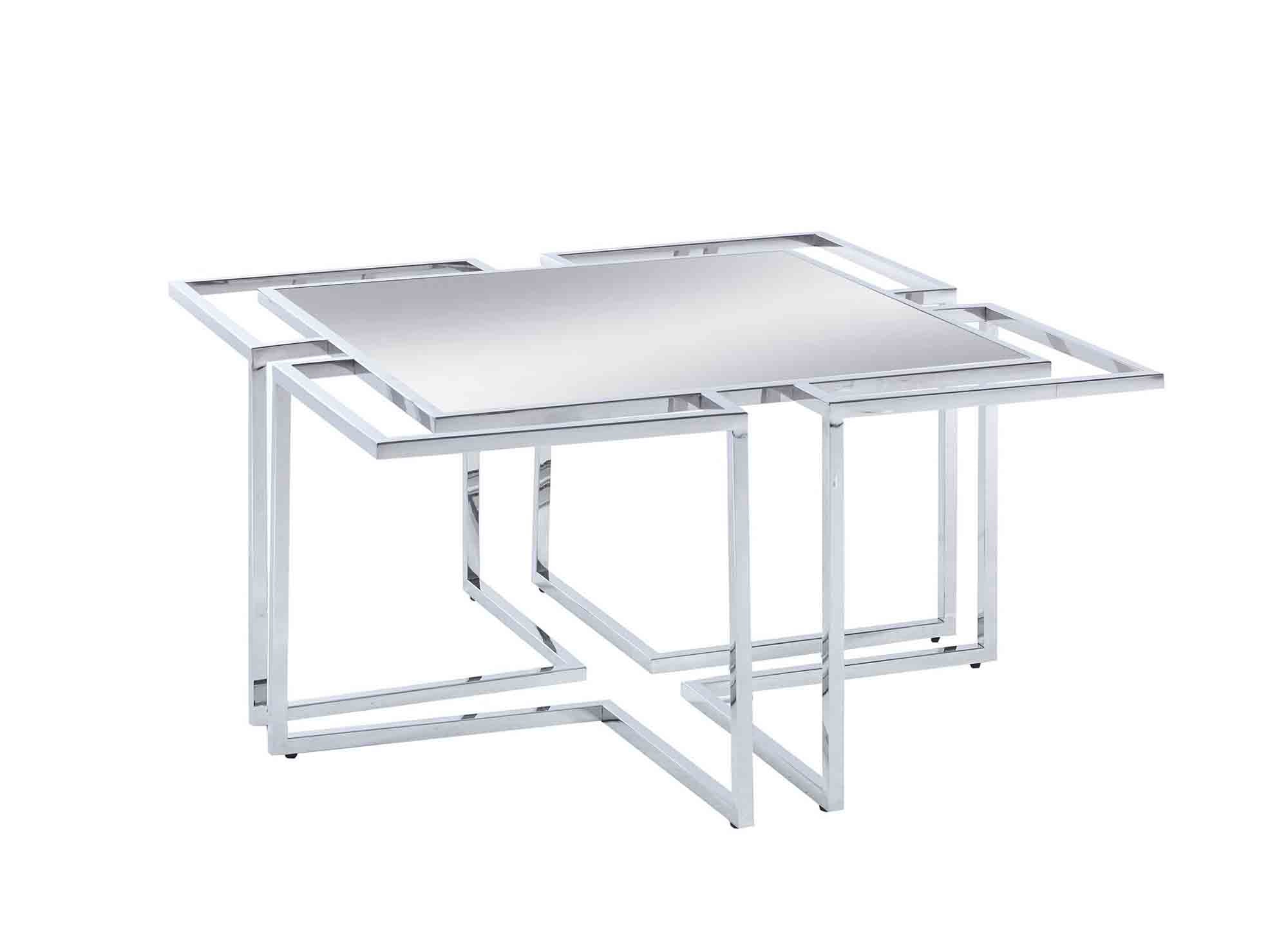 Mesa de centro rectangular con patas geométricas plateadas MORELIA
