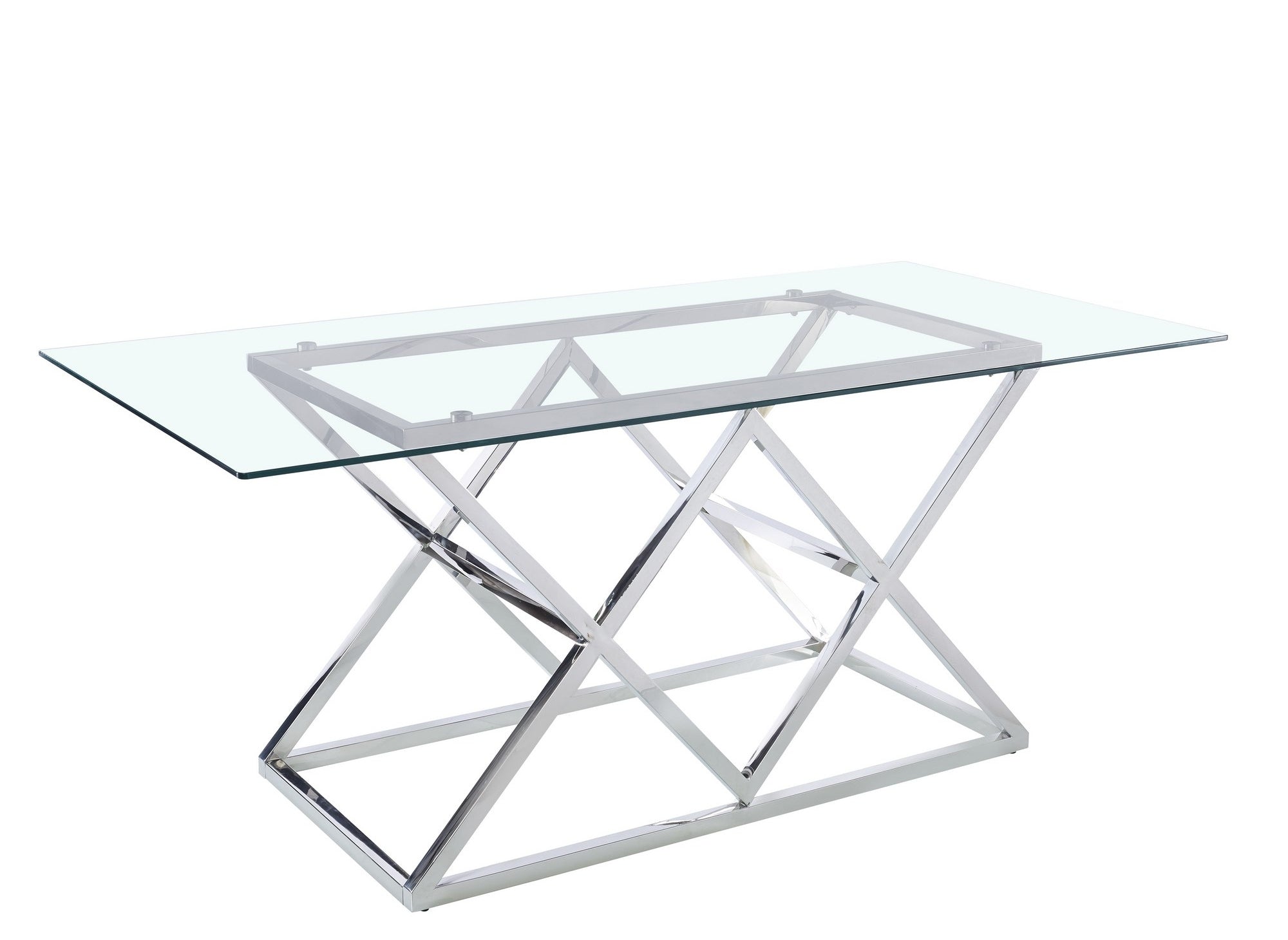 Mesa de comedor rectangular de cristal JANICE con patas plateadas