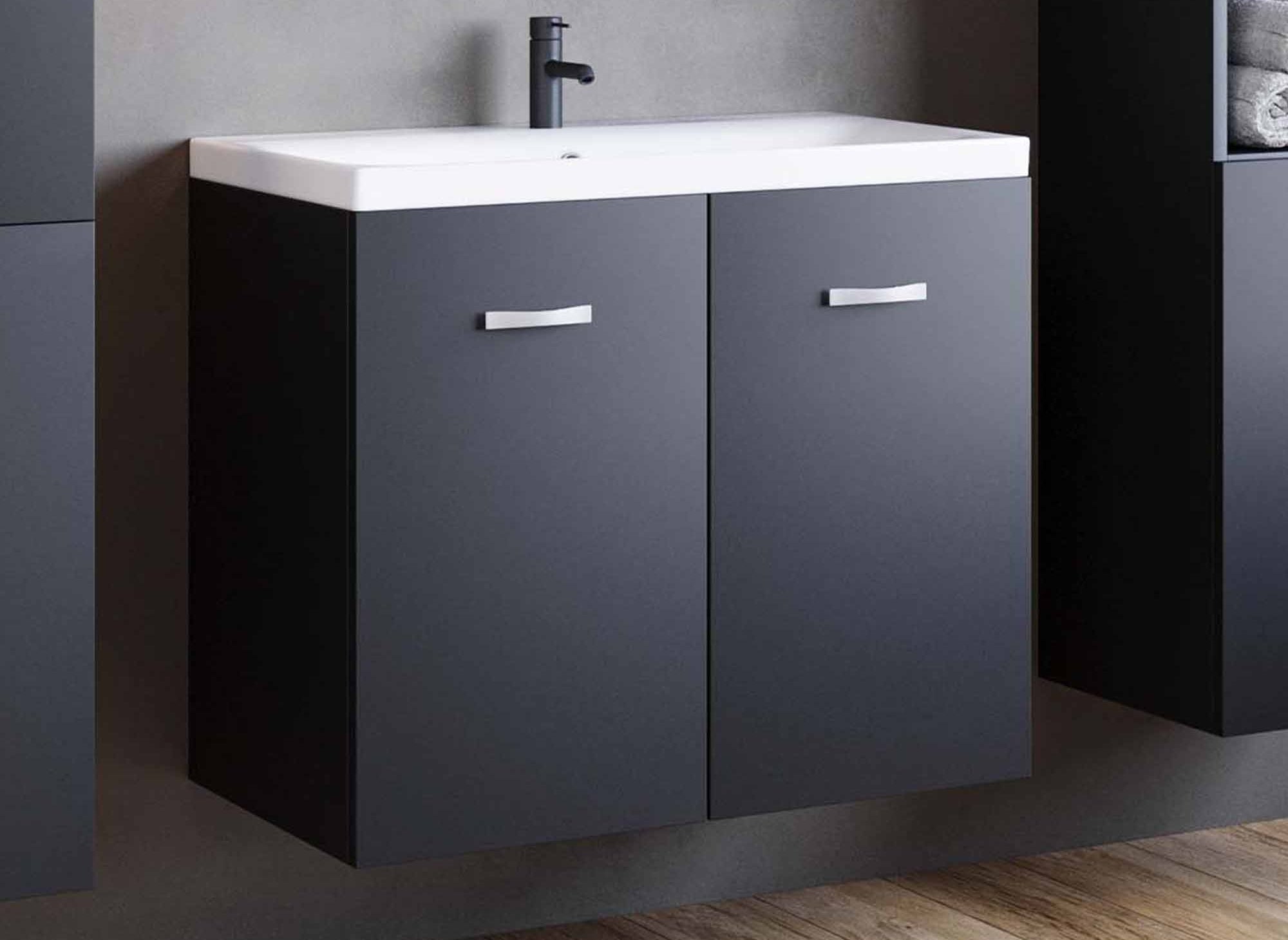 Conjunto de muebles de baño de diseño ALBY para montaje en pared - Negro mate