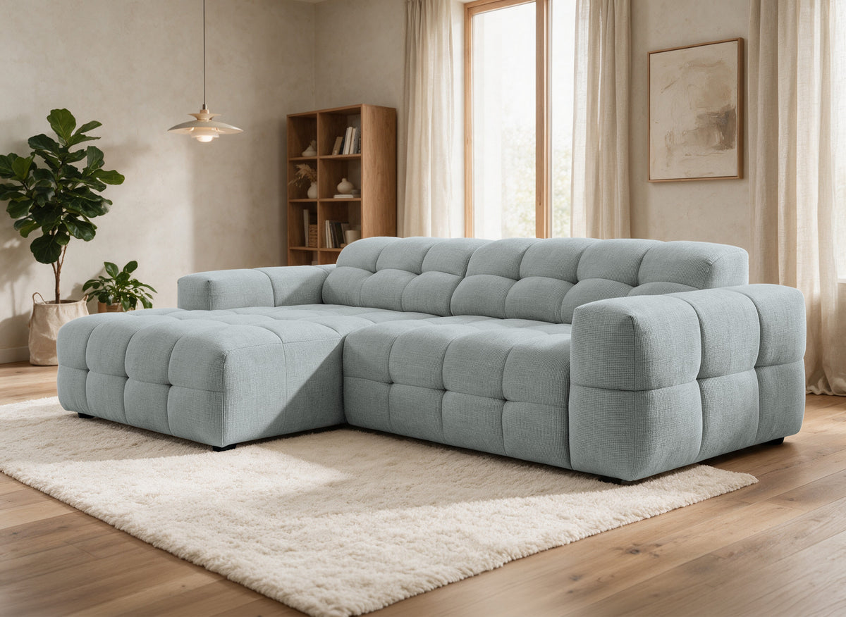 Sofá esquinero relax de terciopelo texturizado gris FEDORA - Esquina izquierda