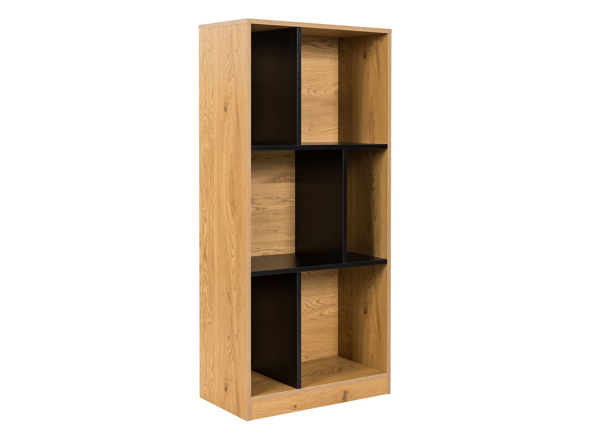 Librería de diseño OFELIA en madera negra y roble con 6 nichos