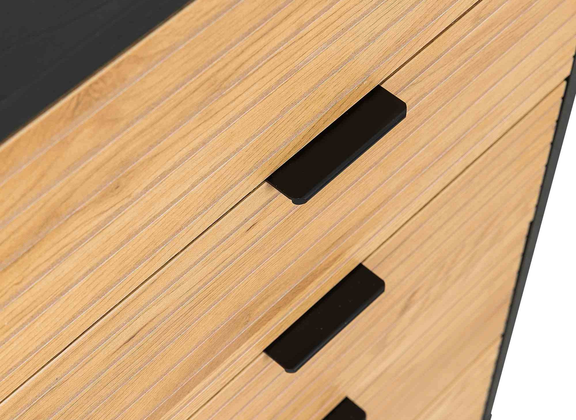 Cómoda TISSIA de 5 cajones en madera clara y metal negro