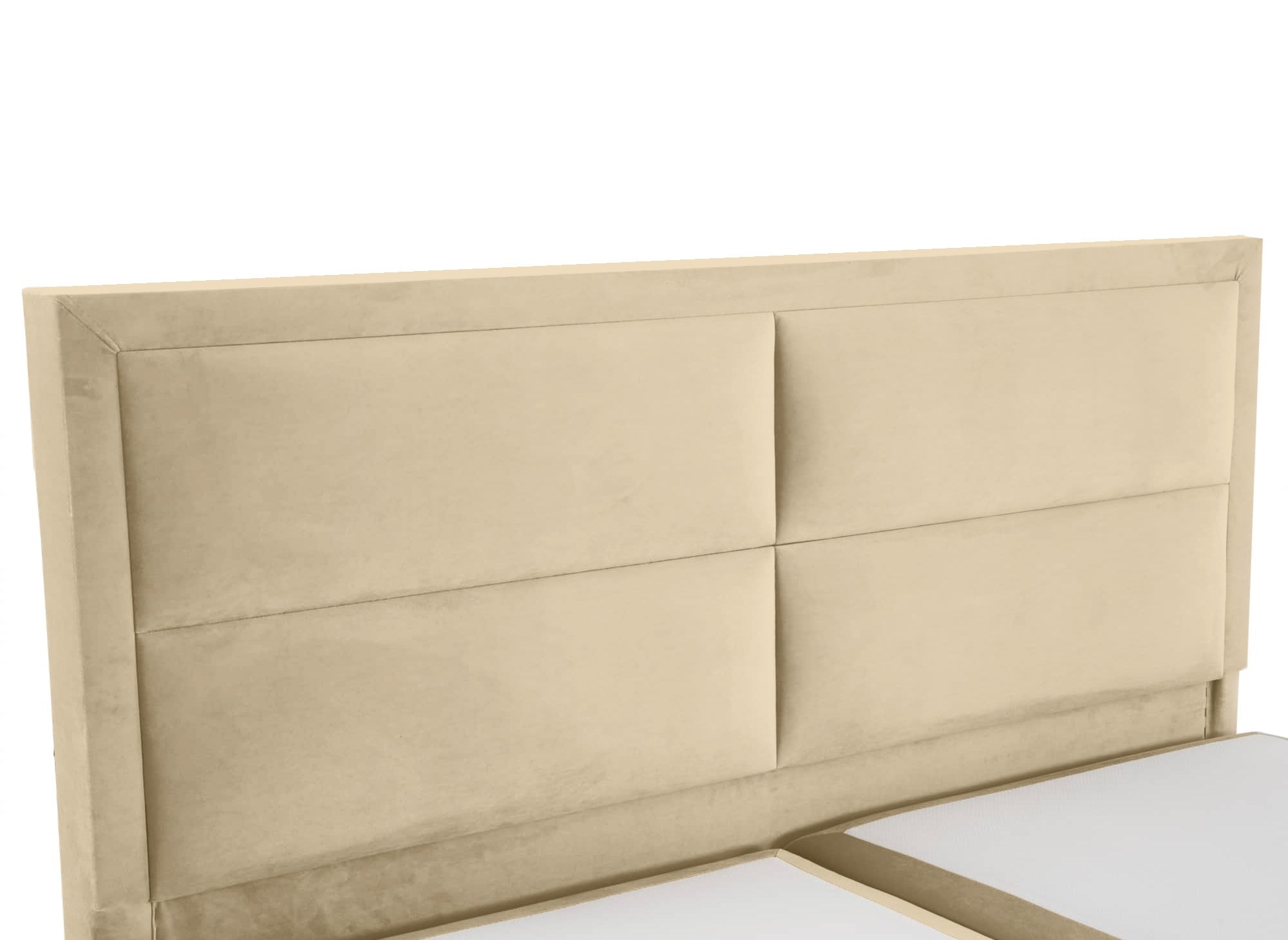 Cama con somier AMELIA de 160x200 con compartimento de almacenaje en terciopelo beige