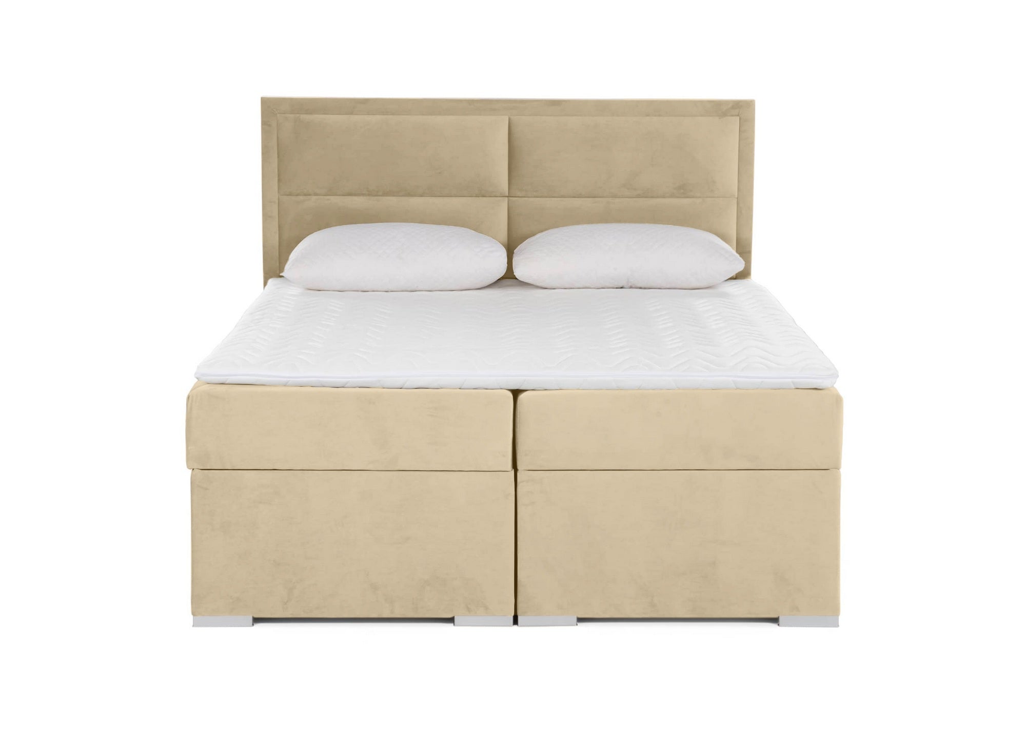 Cama con somier AMELIA de 160x200 con compartimento de almacenaje en terciopelo beige