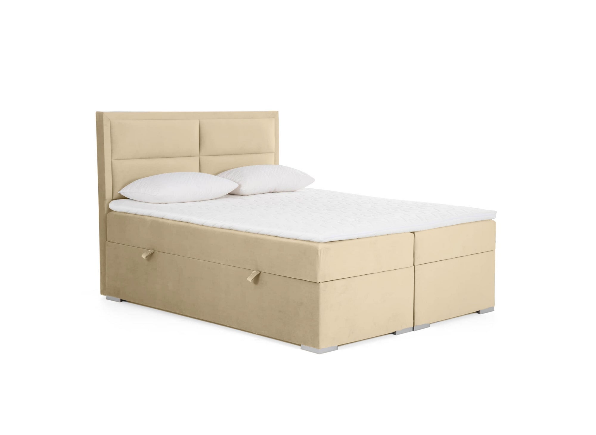 Cama con somier AMELIA de 160x200 con compartimento de almacenaje en terciopelo beige