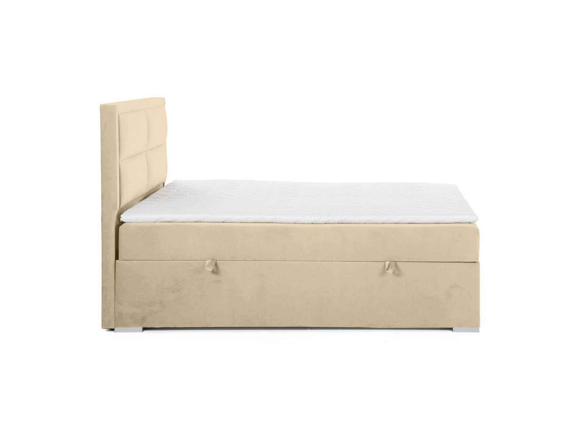 Cama con somier AMELIA de 160x200 con compartimento de almacenaje en terciopelo beige