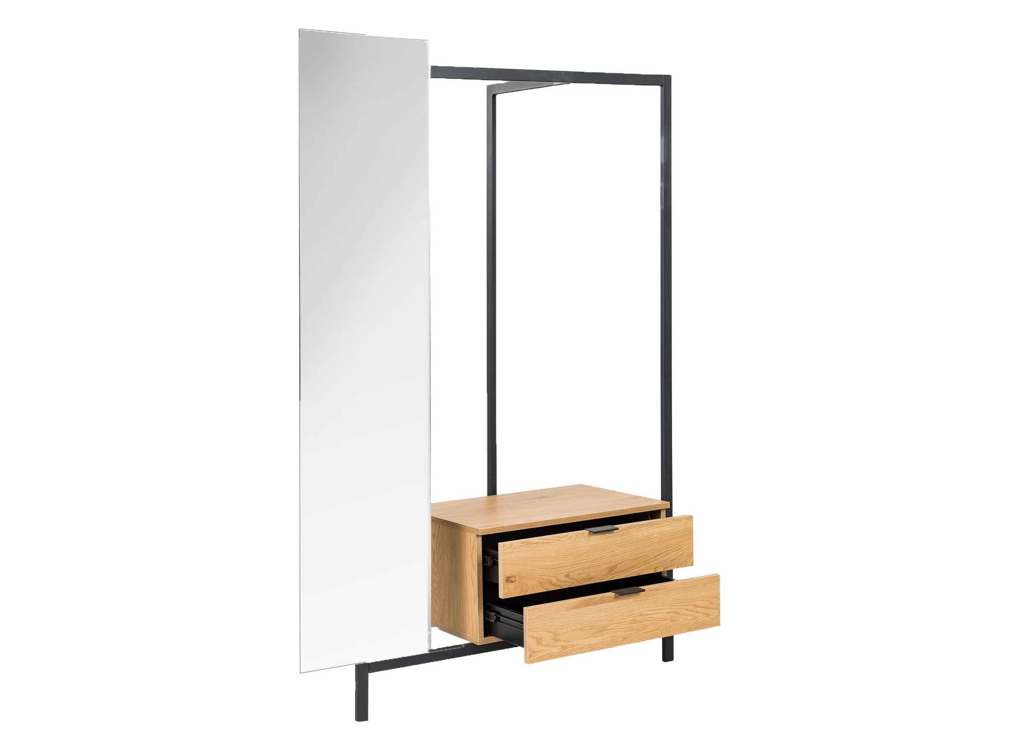 Mueble de entrada GLENN con armario con espejo y 2 cajones en madera y metal.