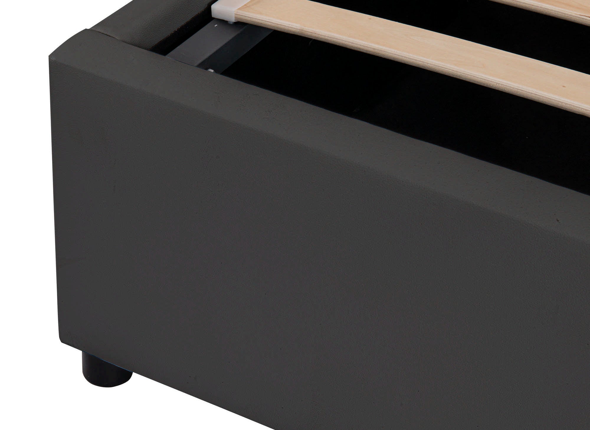 Cama abatible LIZBAN de 160x200 cm en piel sintética negra con almacenaje