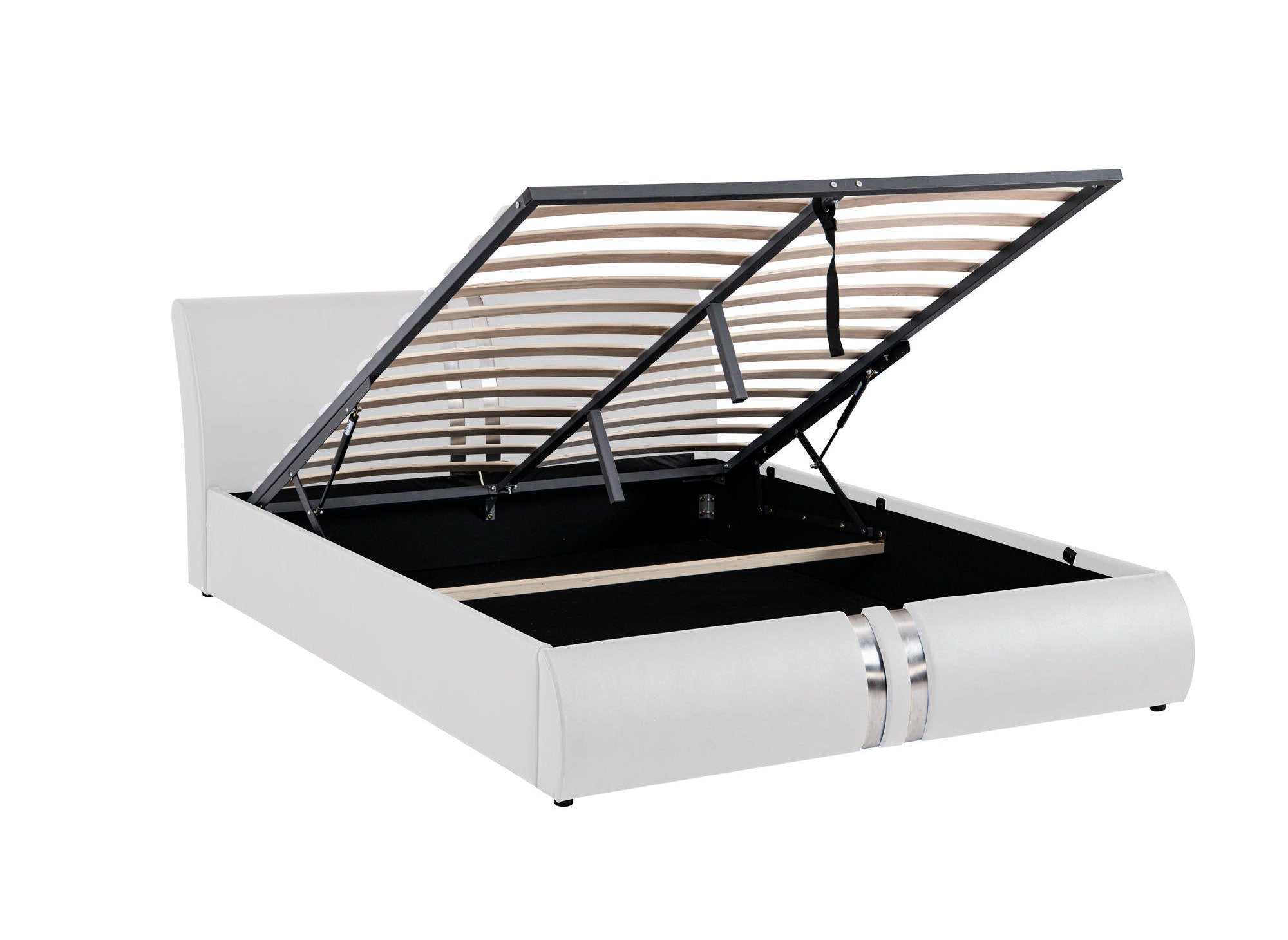 Cama con almacenaje ORANE de piel sintética blanca, 180x200 cm