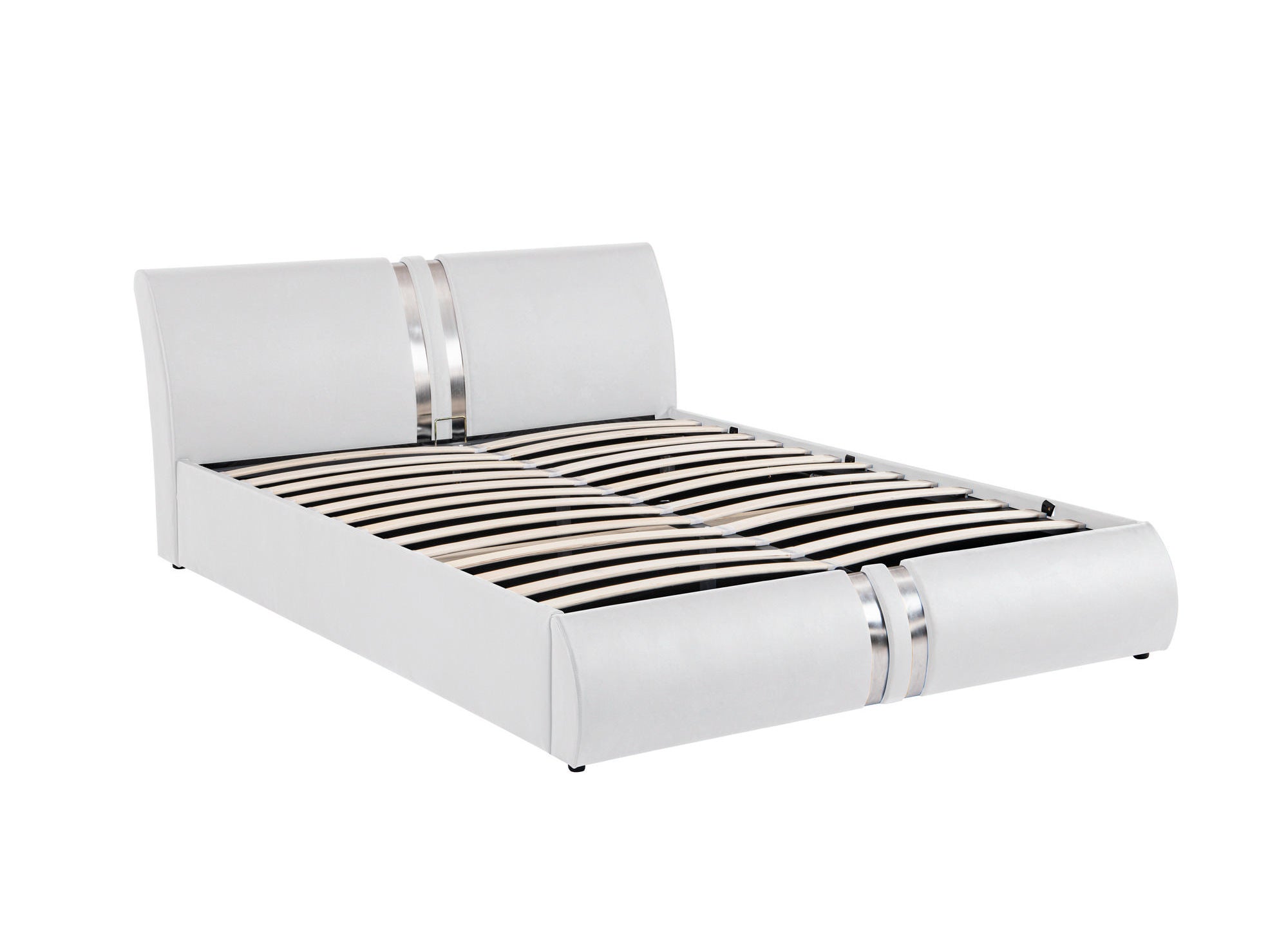 Cama con almacenaje ORANE de piel sintética blanca, 180x200 cm