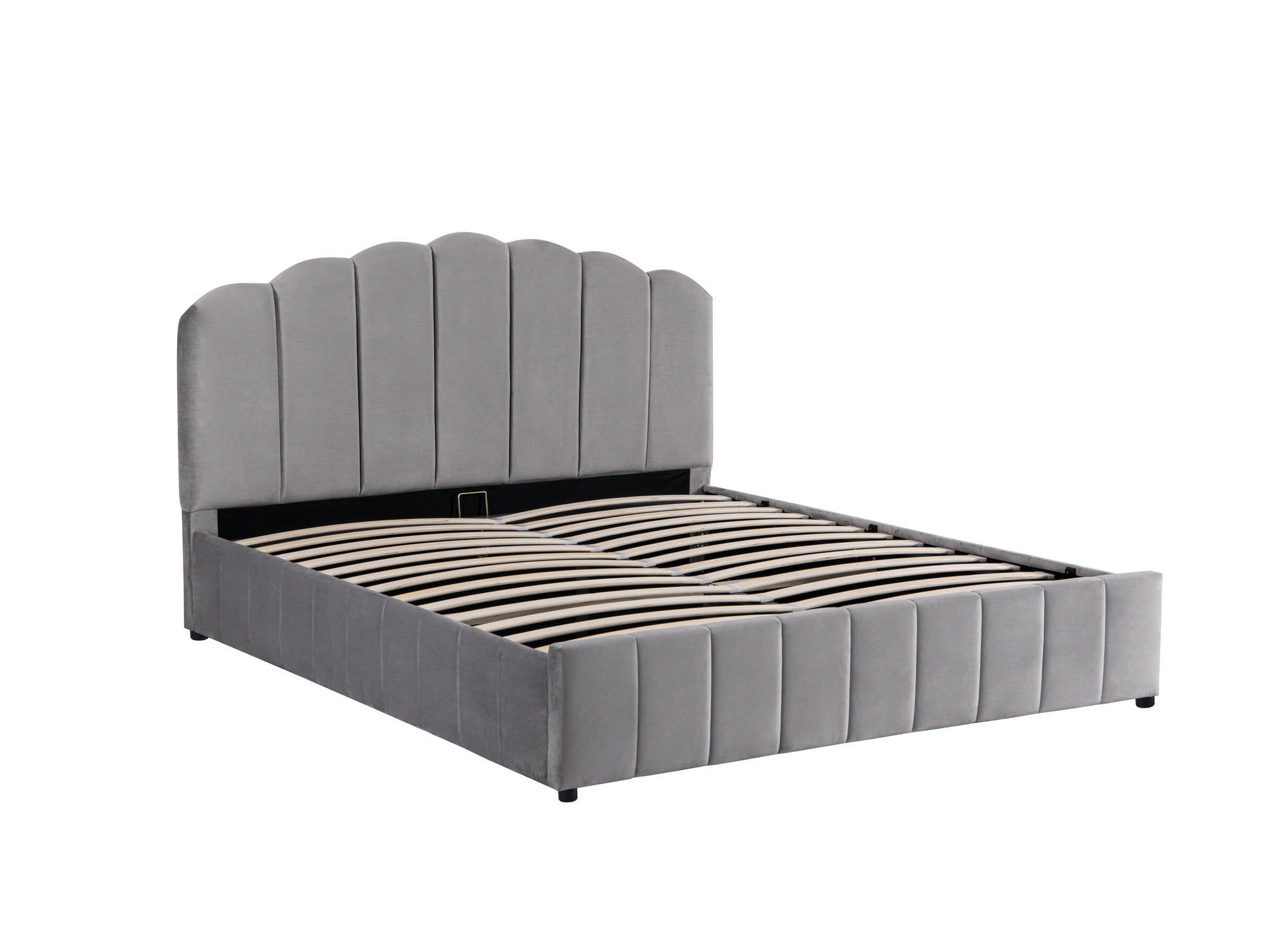Cama con almacenaje ELVIRA de terciopelo gris 180x200 cm