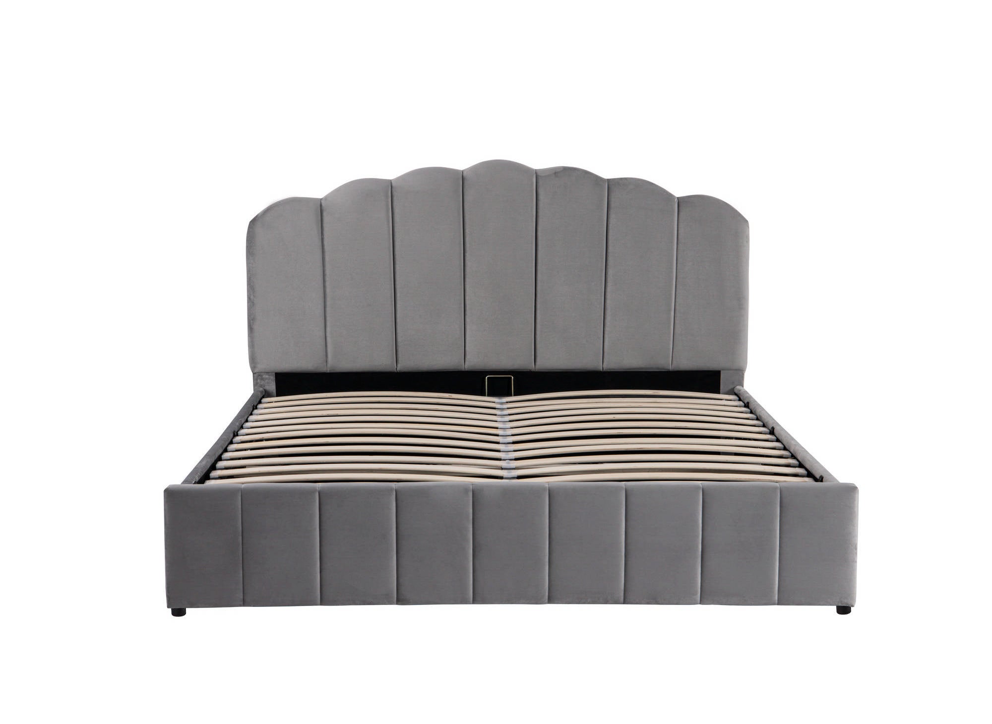 Cama con almacenaje ELVIRA de terciopelo gris 160x200 cm