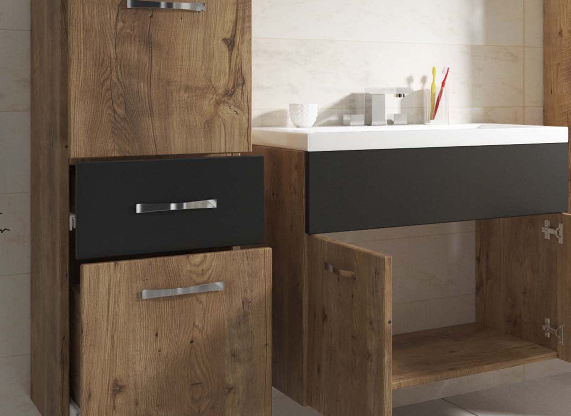 Conjunto de muebles de baño suspendidos - Madera envejecida y gris SHELBY