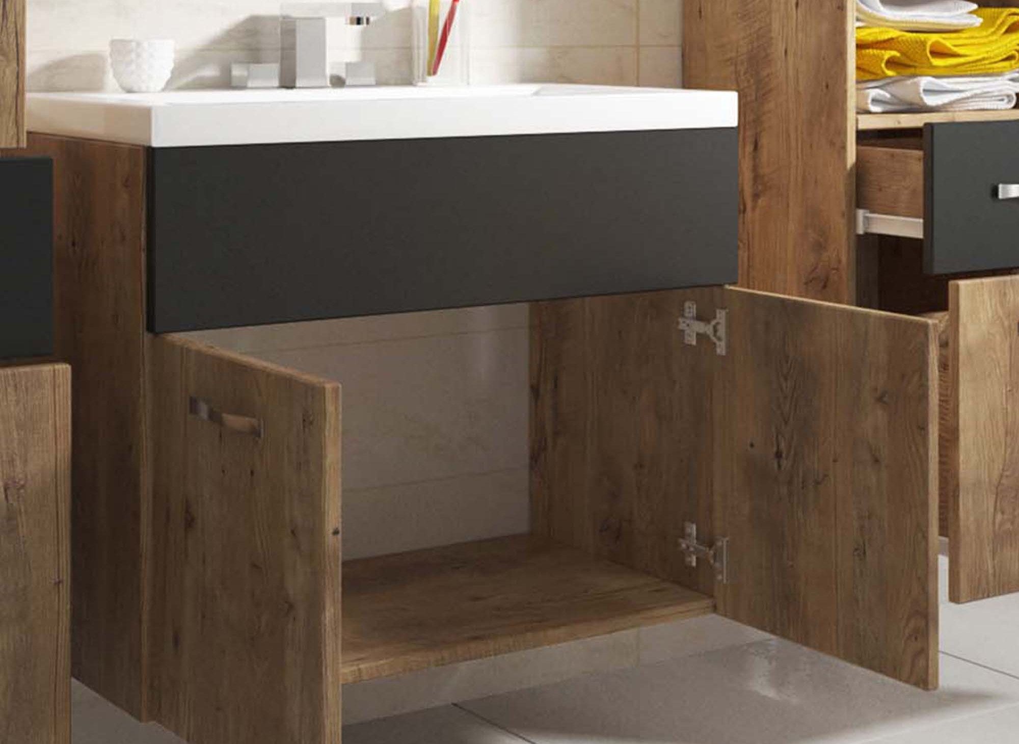 Conjunto de muebles de baño suspendidos - Madera envejecida y gris SHELBY