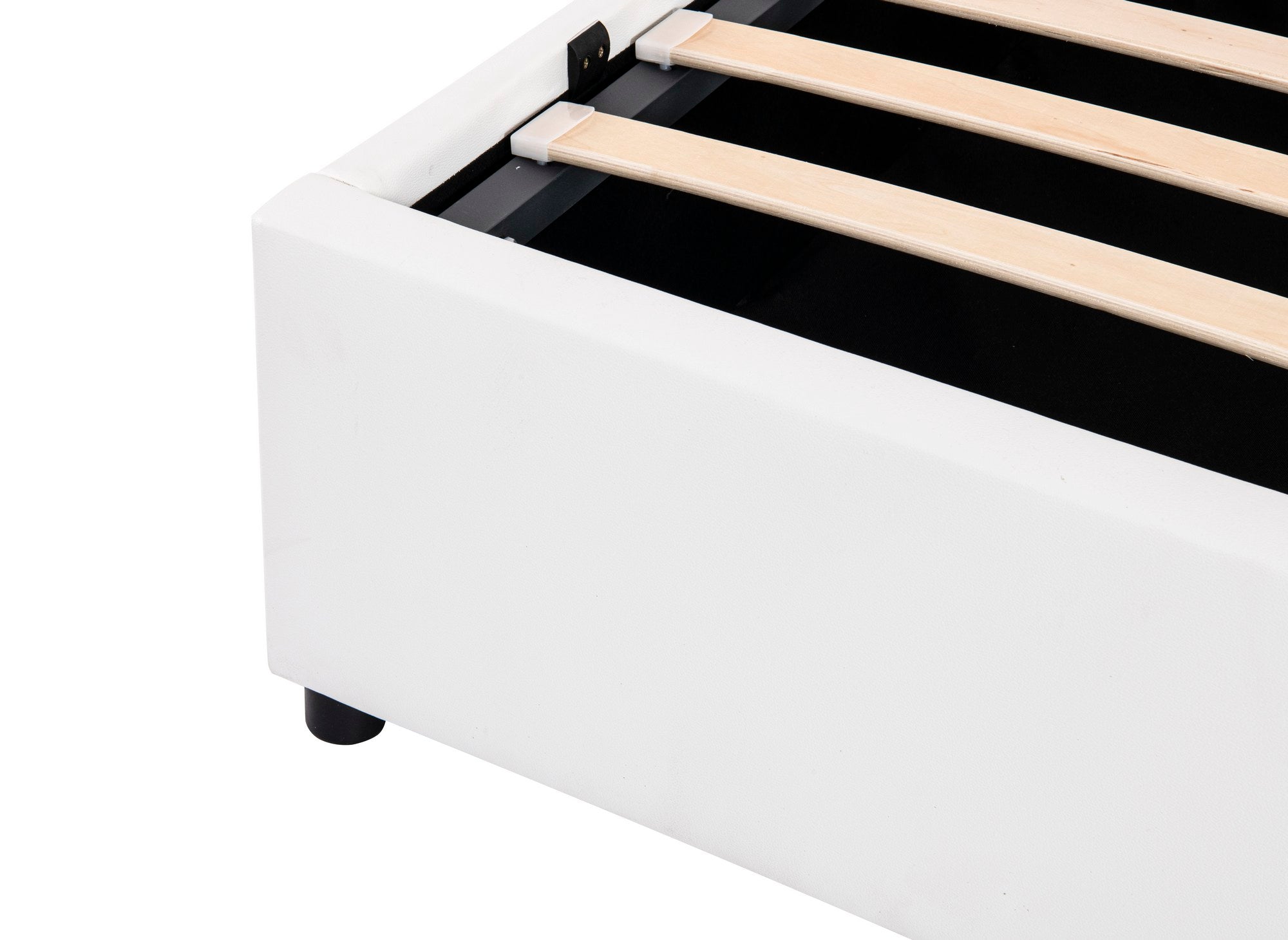 Cama abatible LIZBAN de 180x200 cm en piel sintética blanca con almacenaje