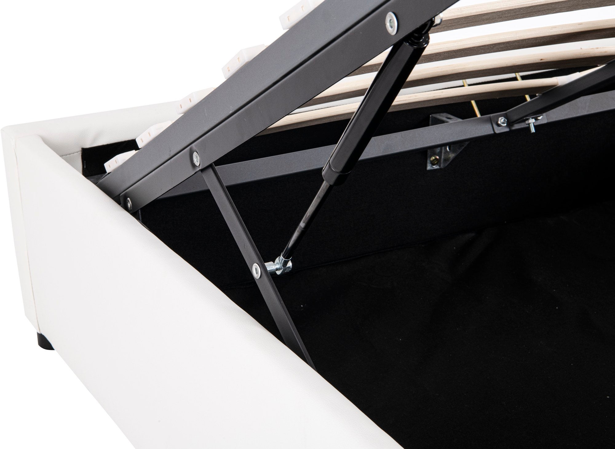 Cama abatible LIZBAN de 180x200 cm en piel sintética blanca con almacenaje