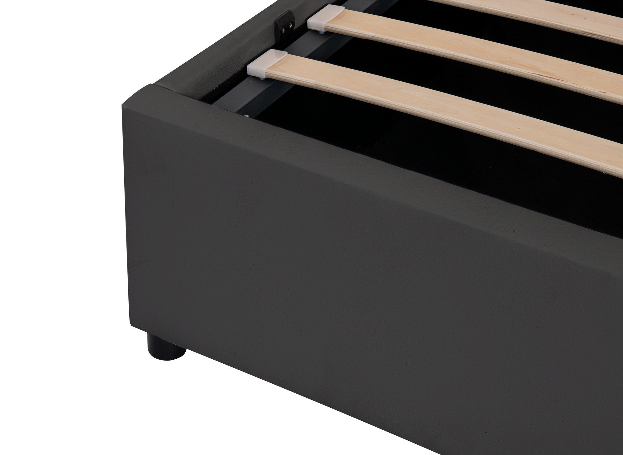 Cama abatible LIZBAN de 140x190 cm en piel sintética negra con almacenaje