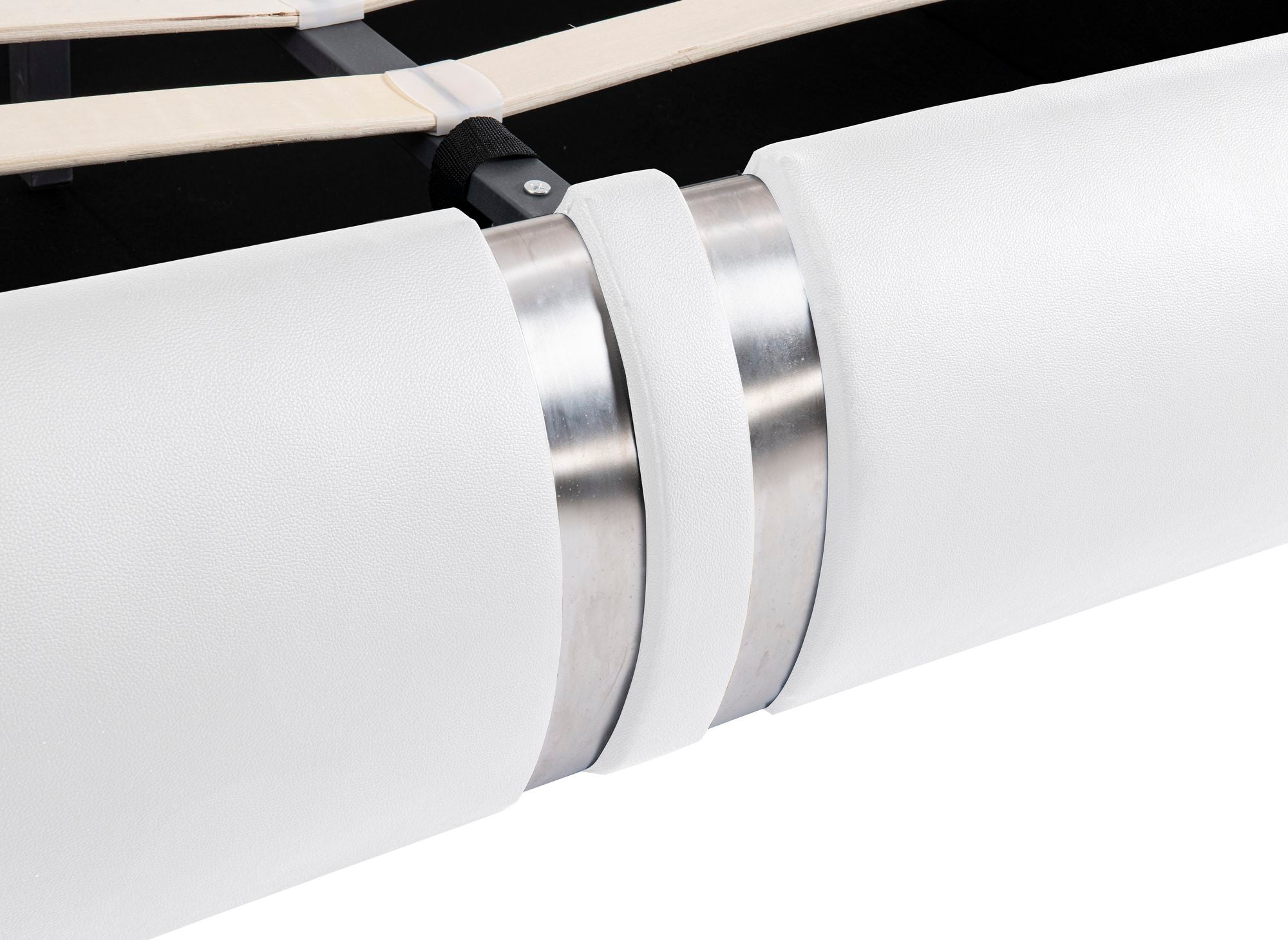 Cama con almacenaje ORANE de piel sintética blanca, 180x200 cm