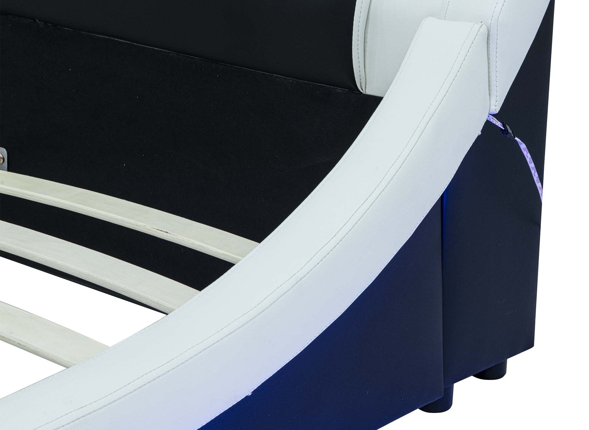 Cama ZEDA de piel sintética blanca y negra con iluminación LED, 160x200 cm