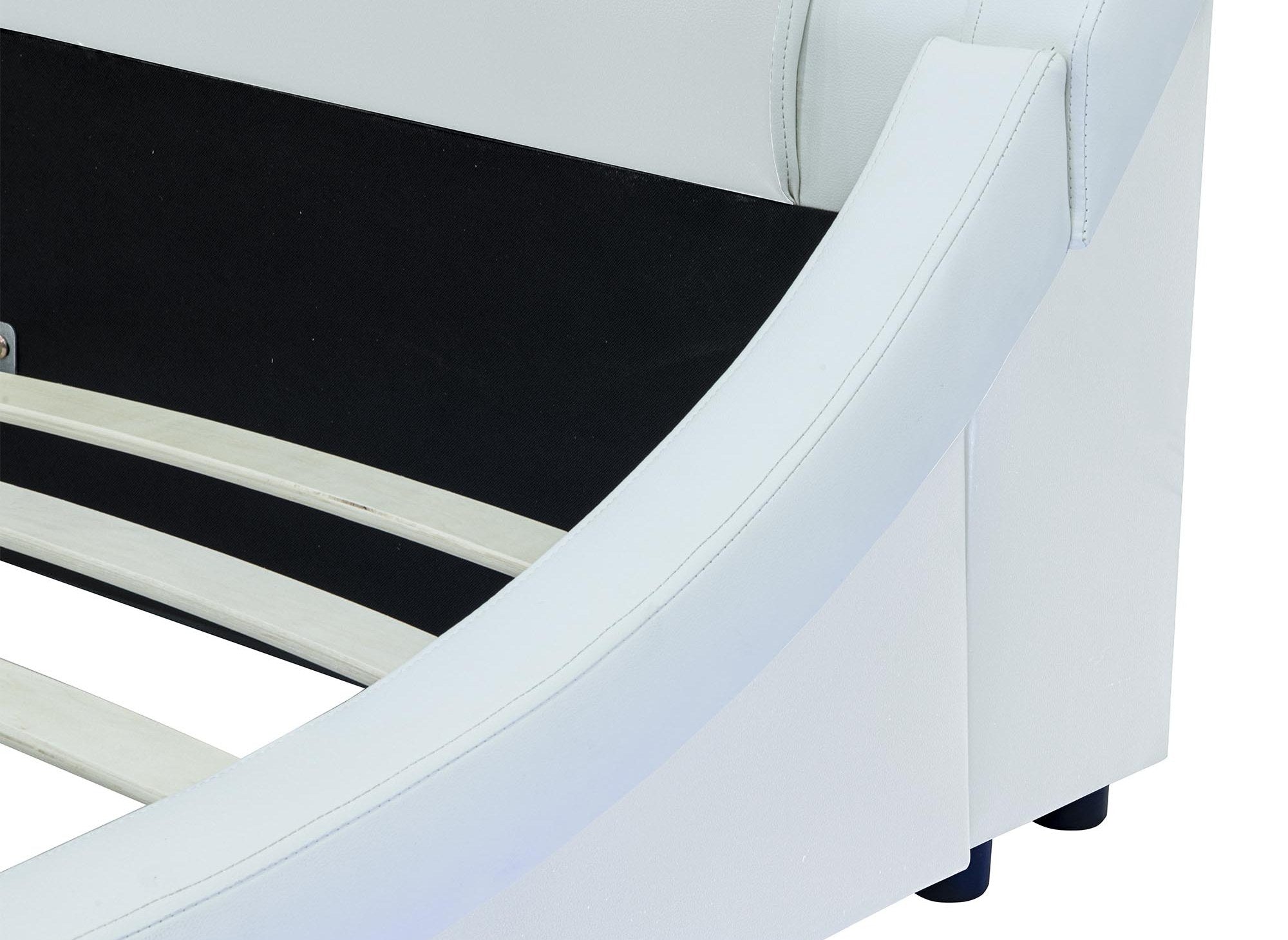 Cama ZEDA de piel sintética blanca con iluminación LED, 180x200 cm