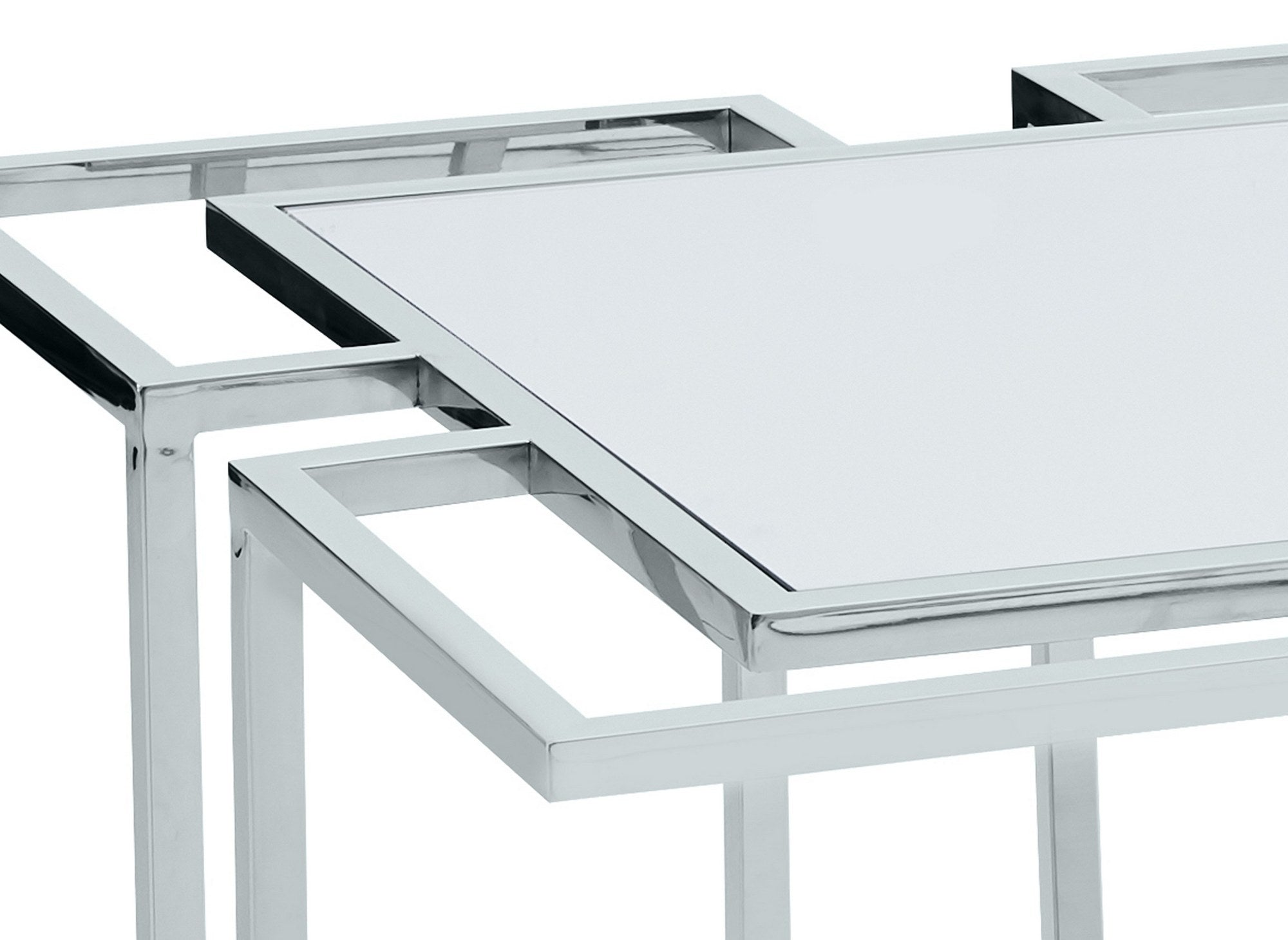 Mesa de centro rectangular con patas geométricas plateadas MORELIA