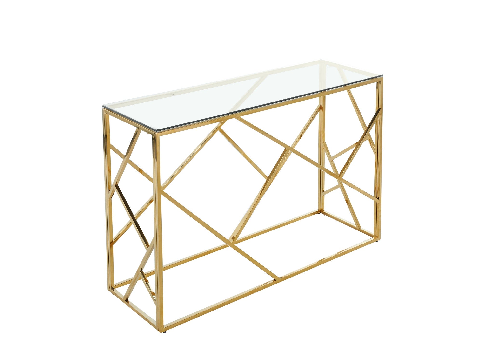 Consola de diseño DELTA en cristal transparente y metal dorado